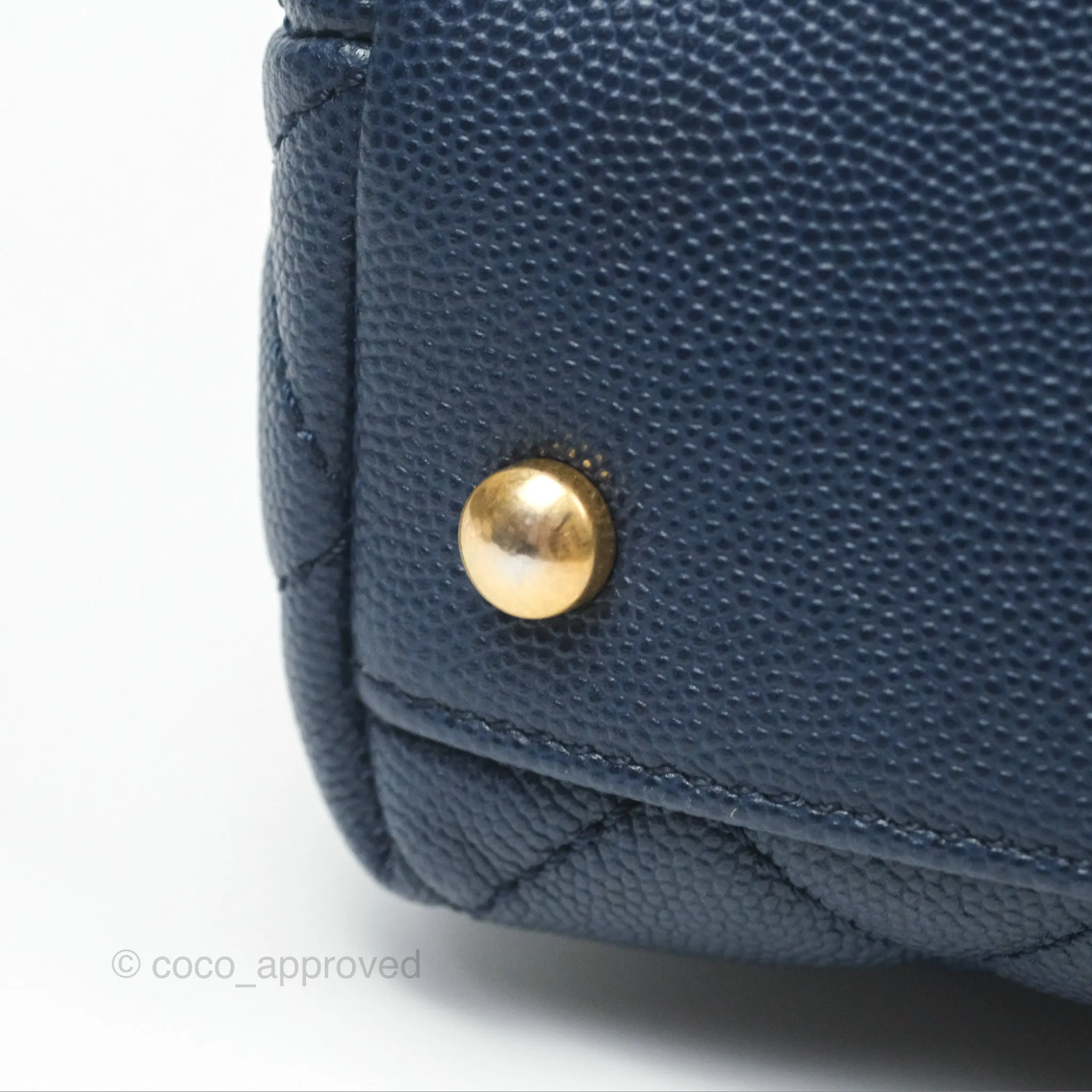 Chanel Medium Coco Handle Quilted Navy Caviar Lizard Handle Aged Gold Hardware