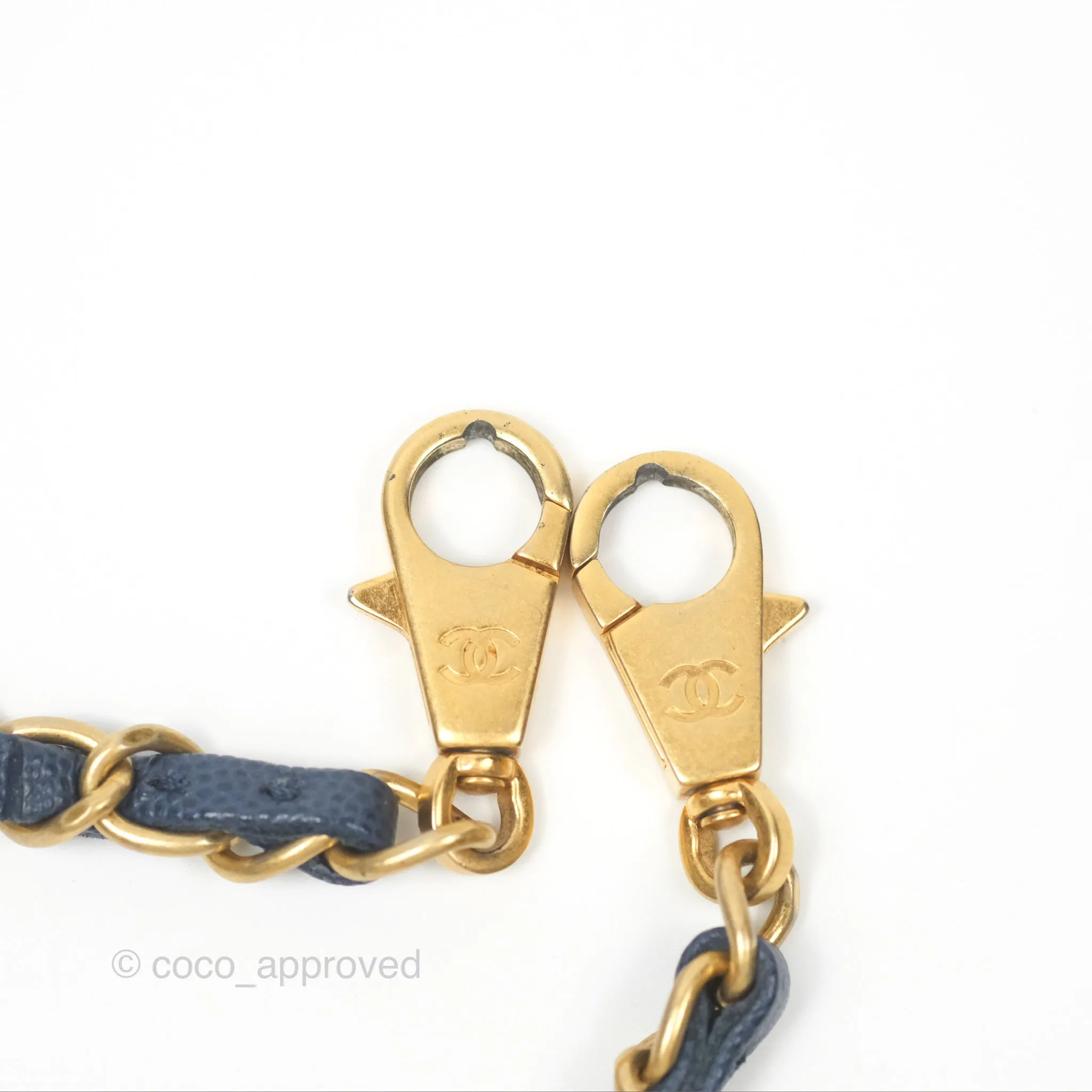 Chanel Medium Coco Handle Quilted Navy Caviar Lizard Handle Aged Gold Hardware