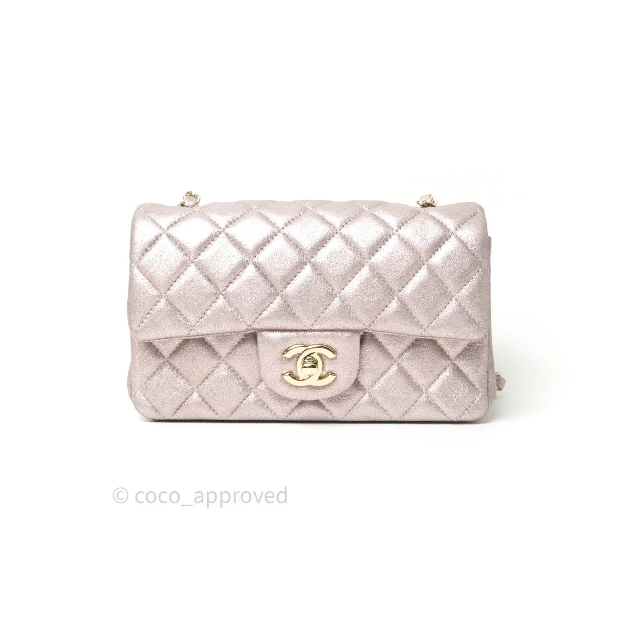 Chanel Metallic Rose Gold Goatskin Quilted Mini Rectangular Flap 14B