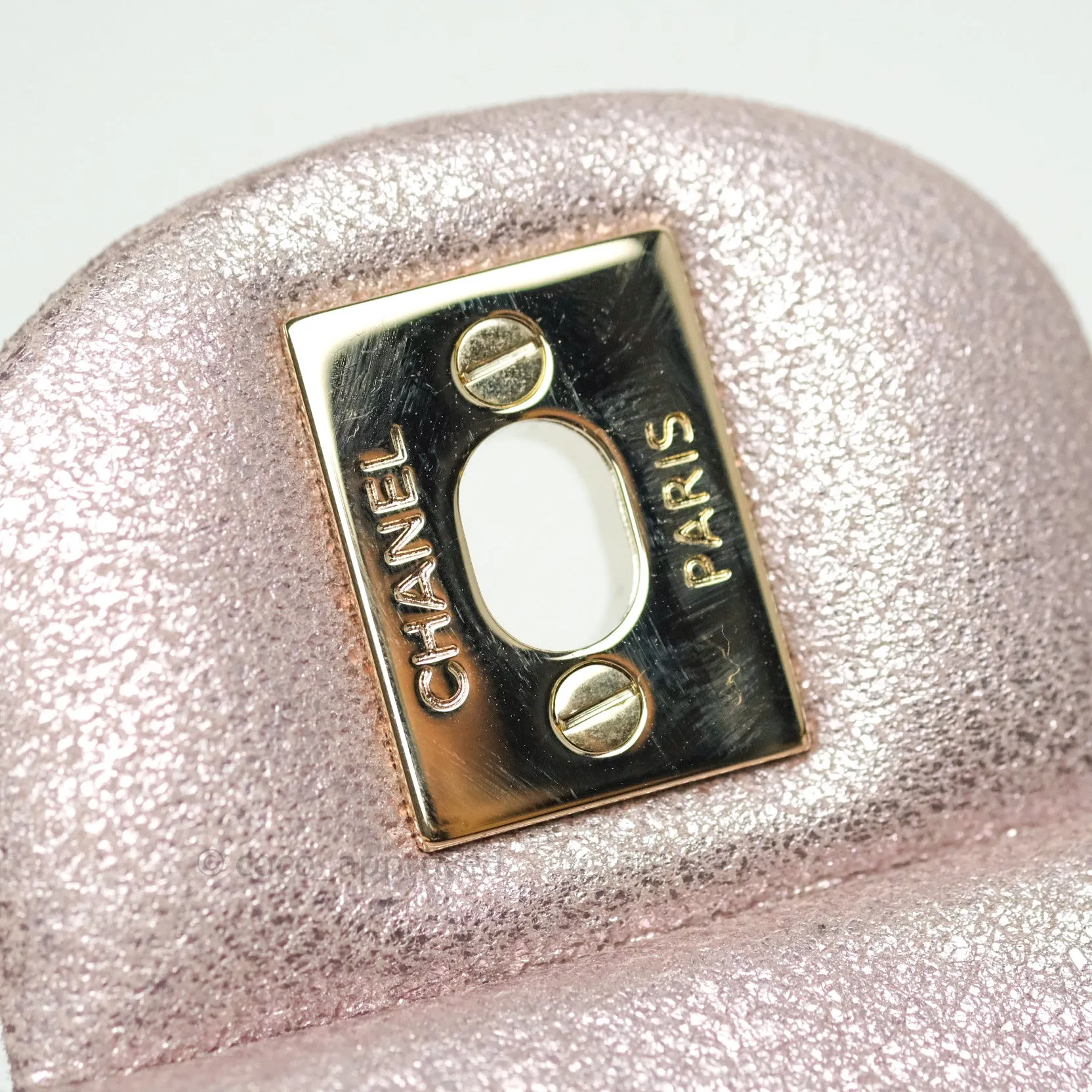 Chanel Metallic Rose Gold Goatskin Quilted Mini Rectangular Flap 14B