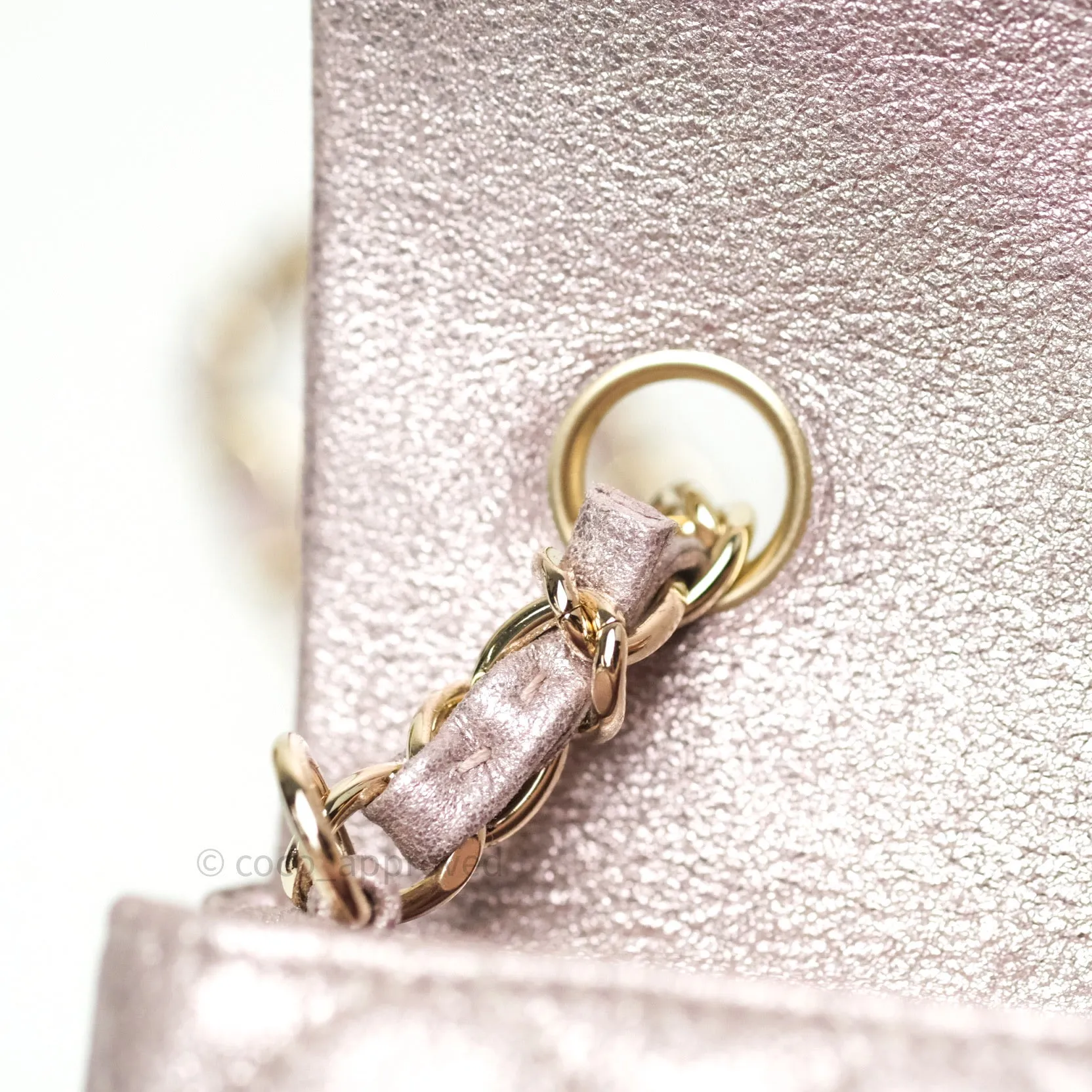 Chanel Metallic Rose Gold Goatskin Quilted Mini Rectangular Flap 14B