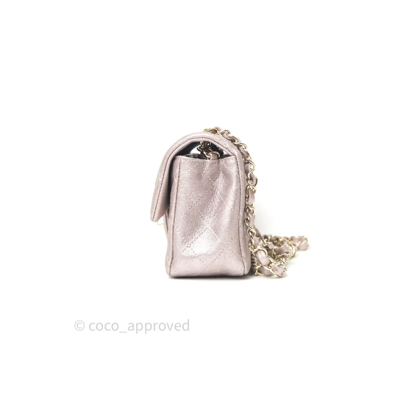 Chanel Metallic Rose Gold Goatskin Quilted Mini Rectangular Flap 14B