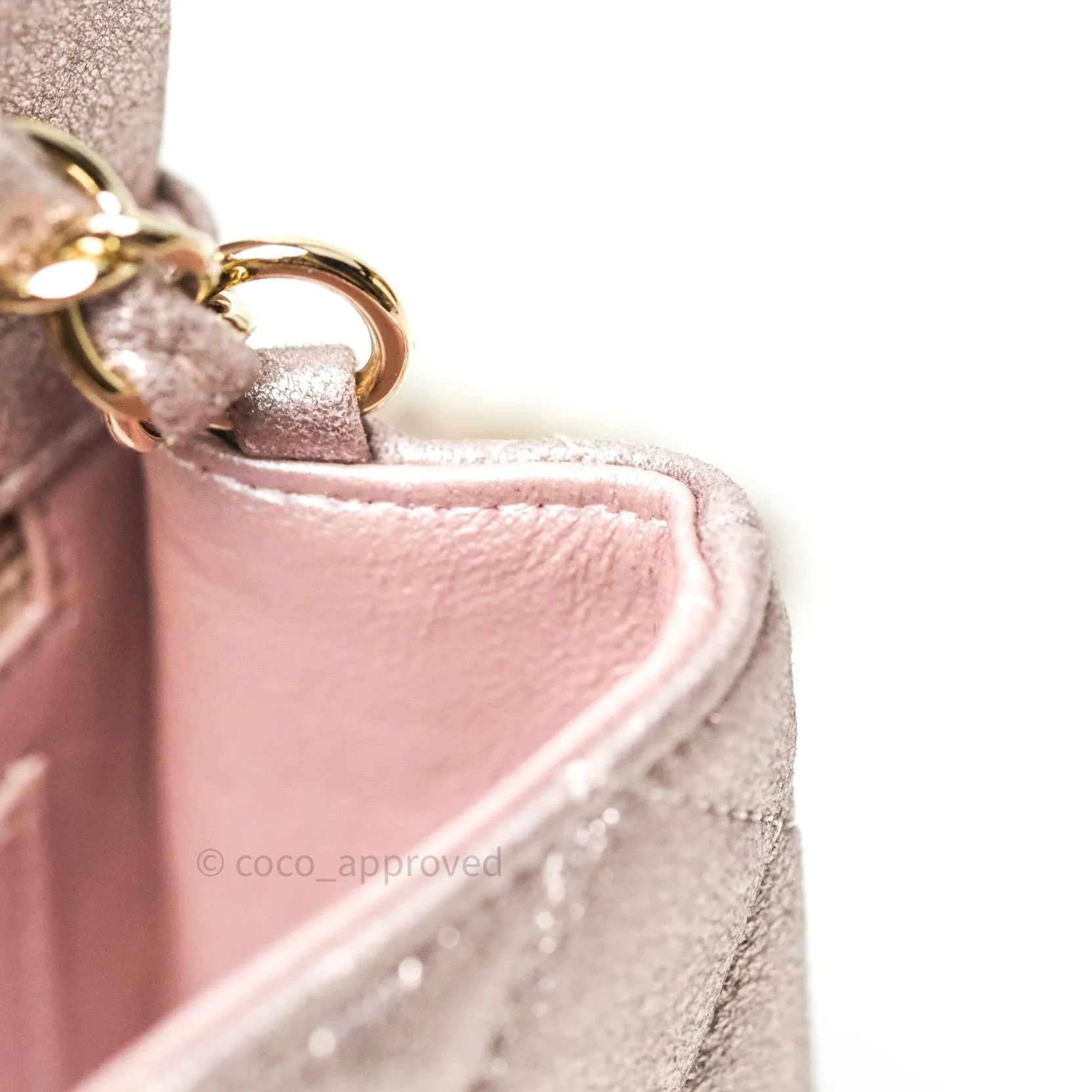 Chanel Metallic Rose Gold Goatskin Quilted Mini Rectangular Flap 14B