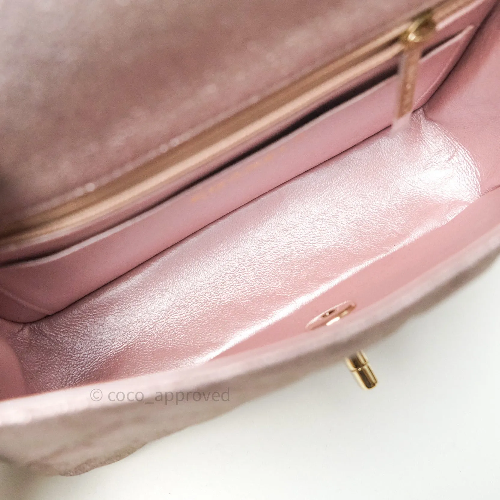 Chanel Metallic Rose Gold Goatskin Quilted Mini Rectangular Flap 14B