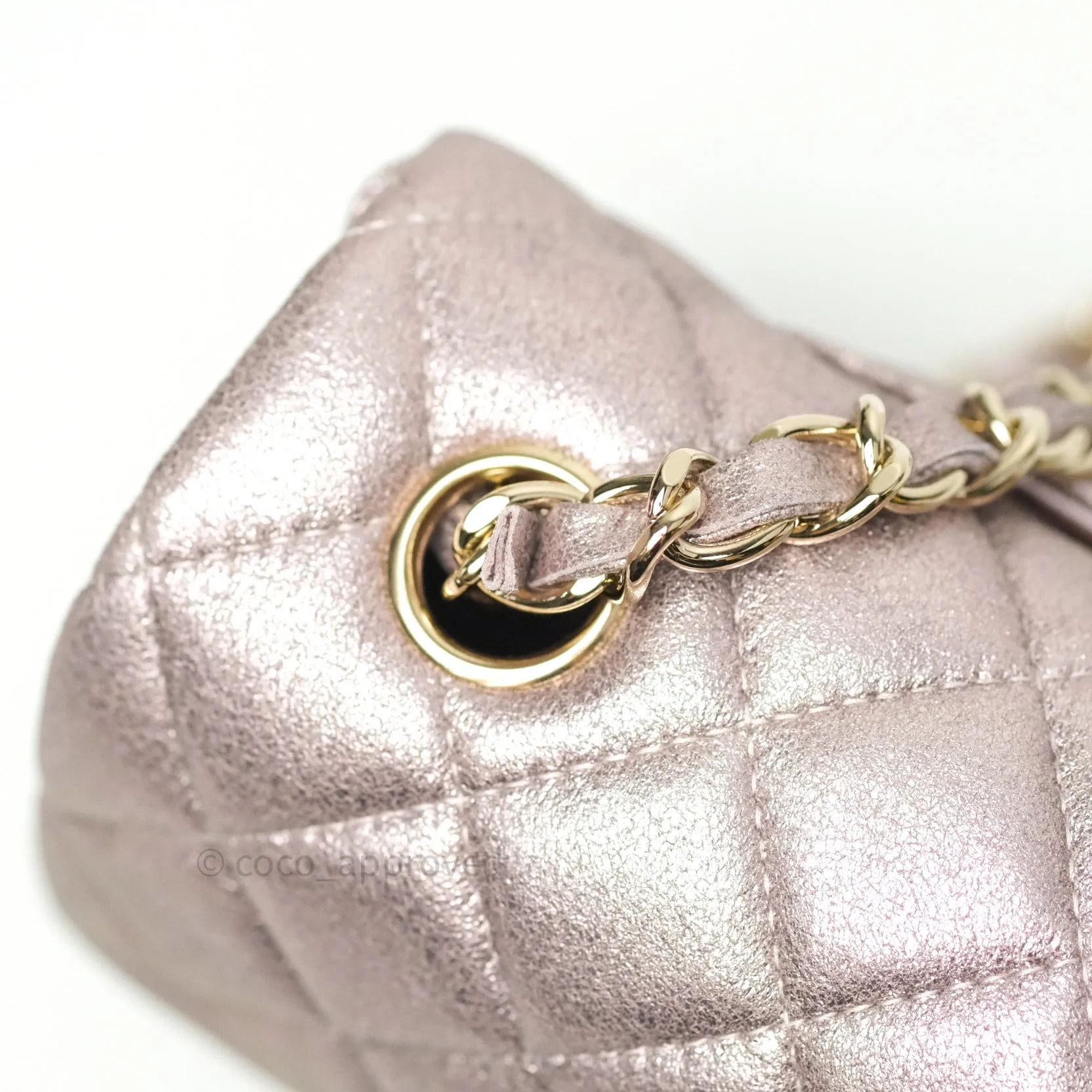 Chanel Metallic Rose Gold Goatskin Quilted Mini Rectangular Flap 14B
