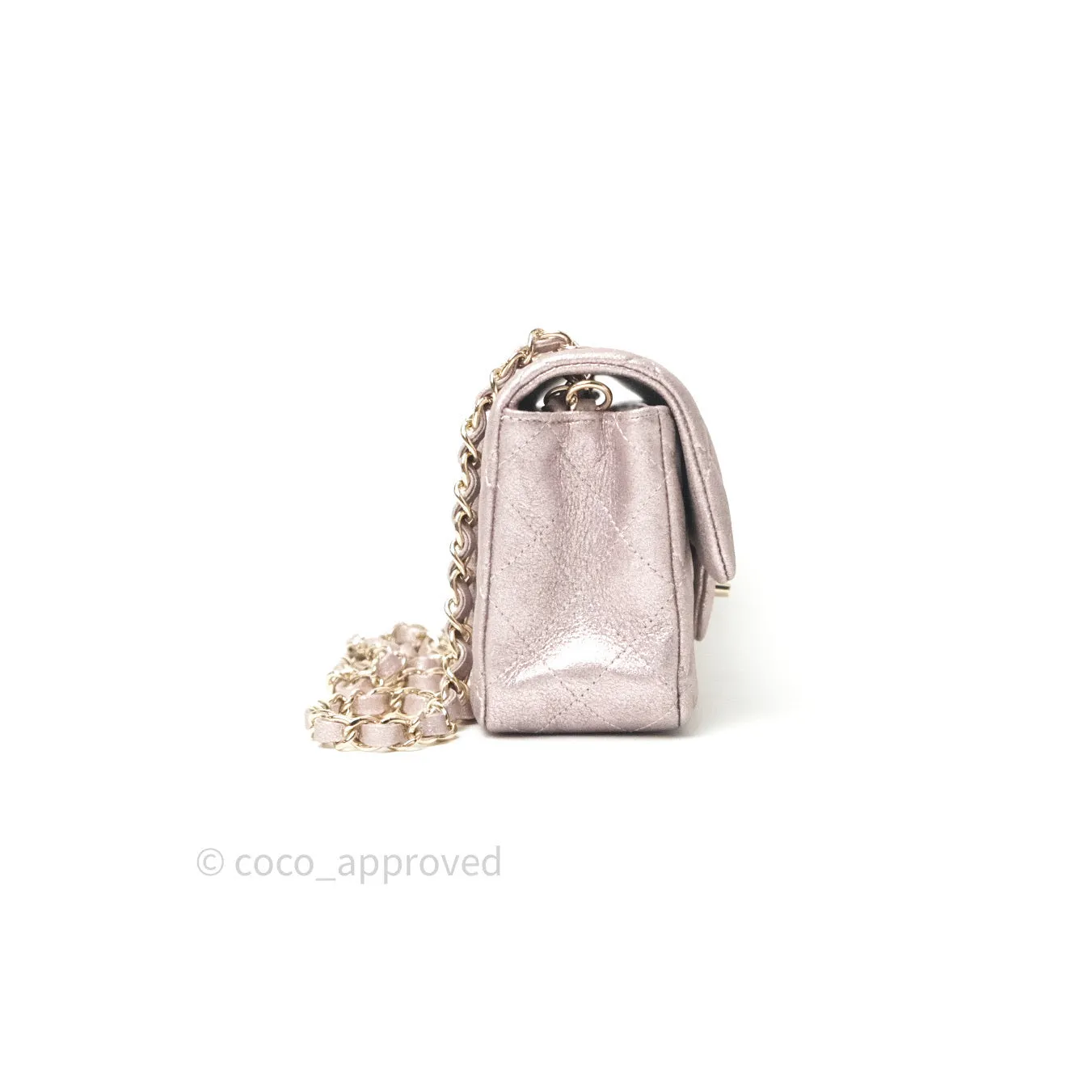 Chanel Metallic Rose Gold Goatskin Quilted Mini Rectangular Flap 14B