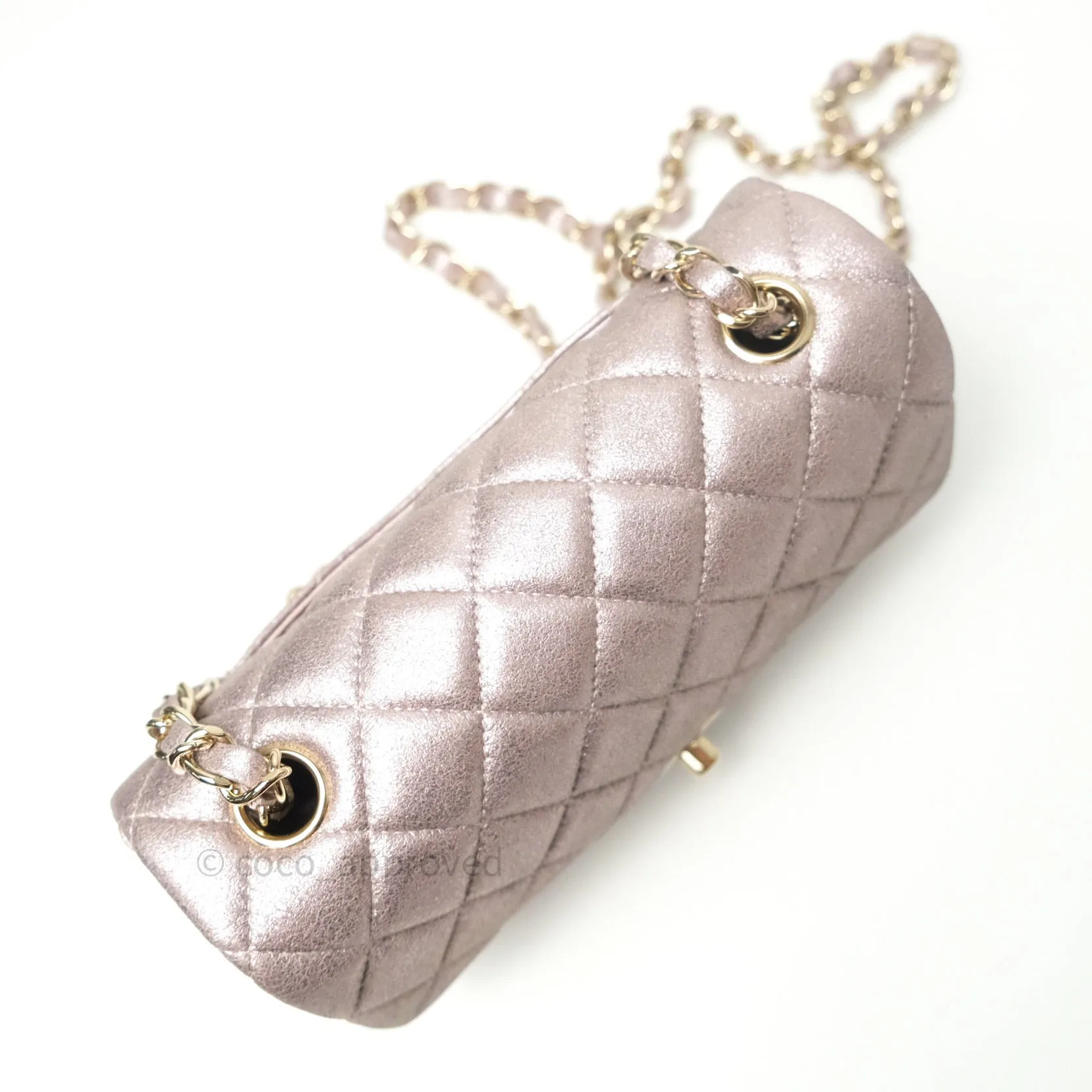 Chanel Metallic Rose Gold Goatskin Quilted Mini Rectangular Flap 14B
