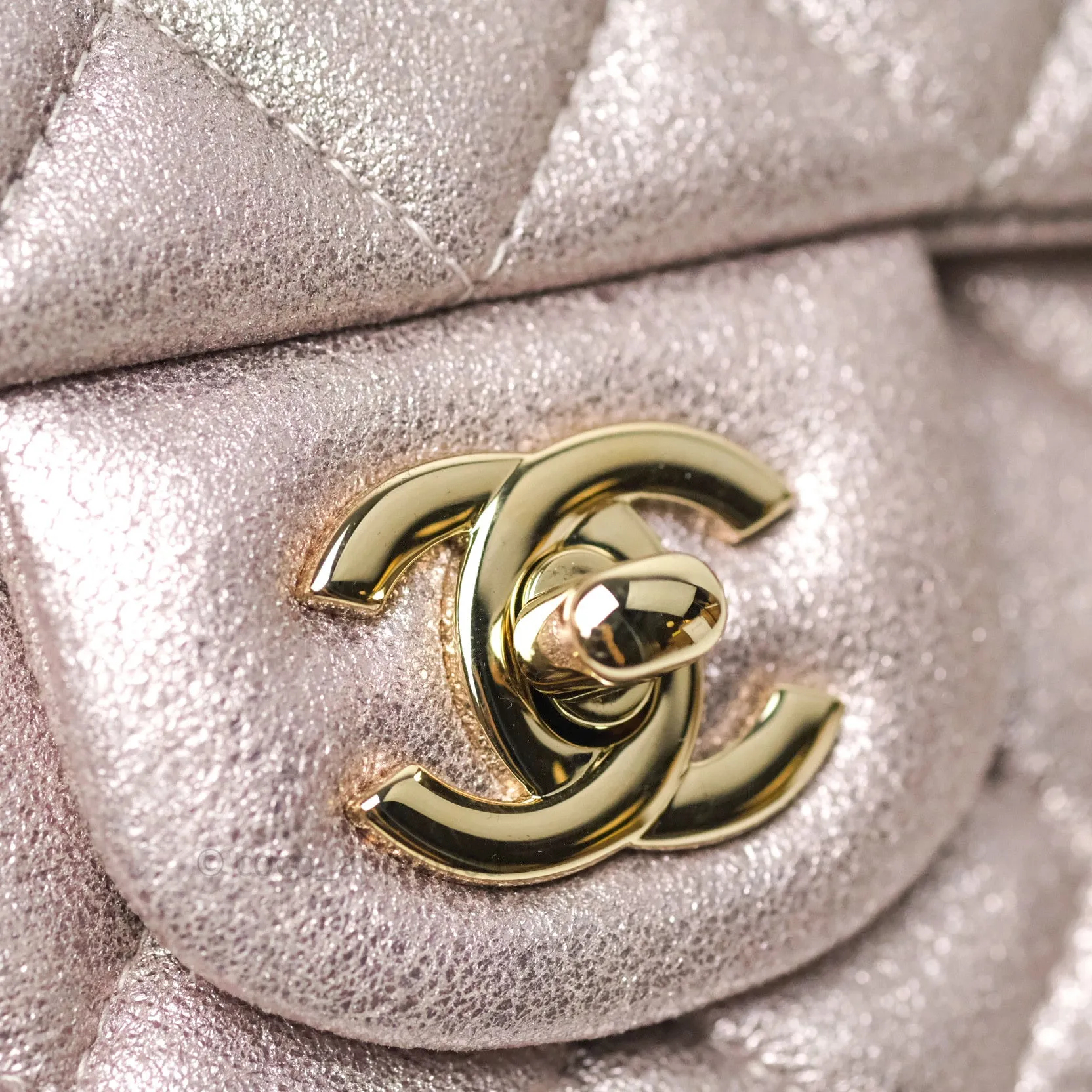 Chanel Metallic Rose Gold Goatskin Quilted Mini Rectangular Flap 14B