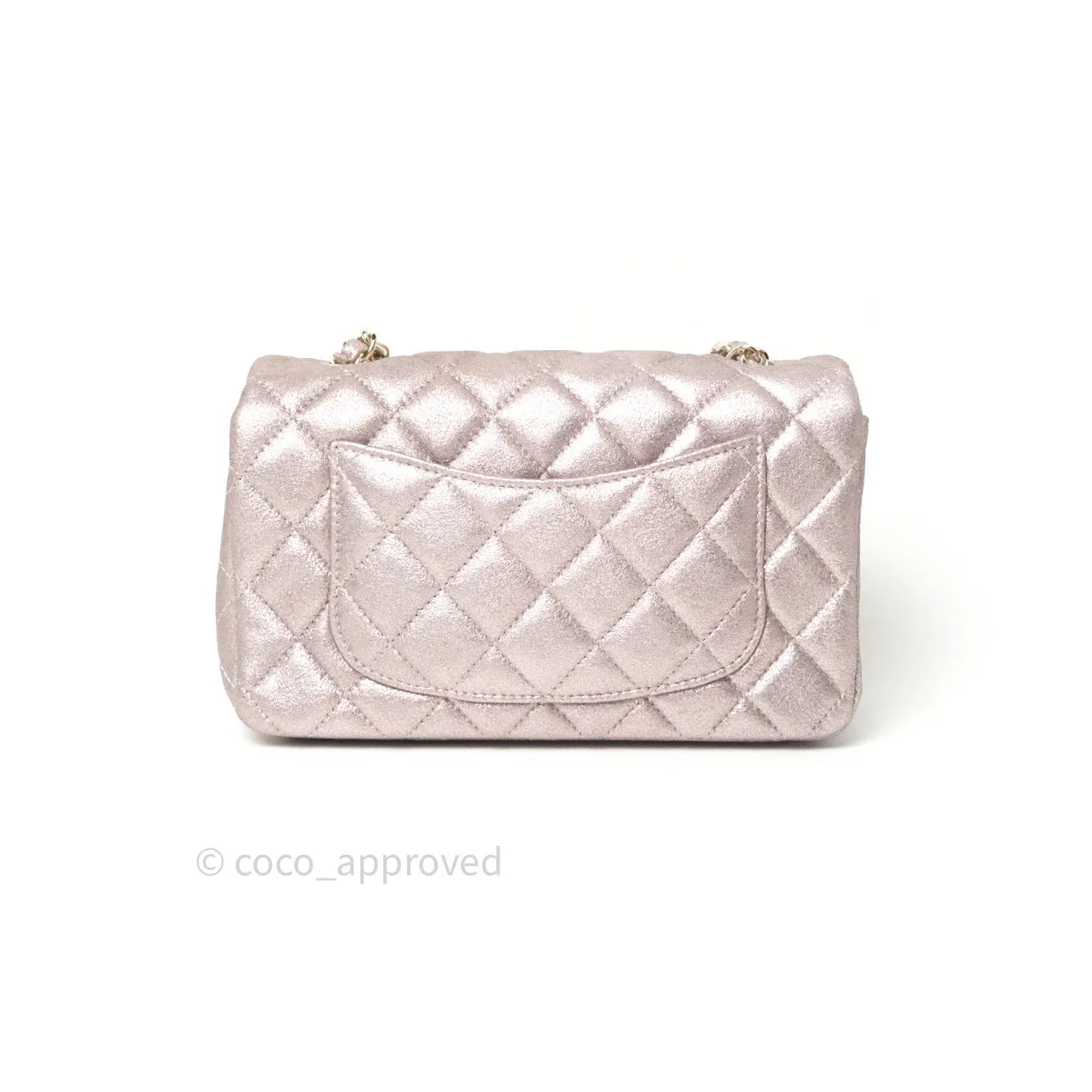 Chanel Metallic Rose Gold Goatskin Quilted Mini Rectangular Flap 14B