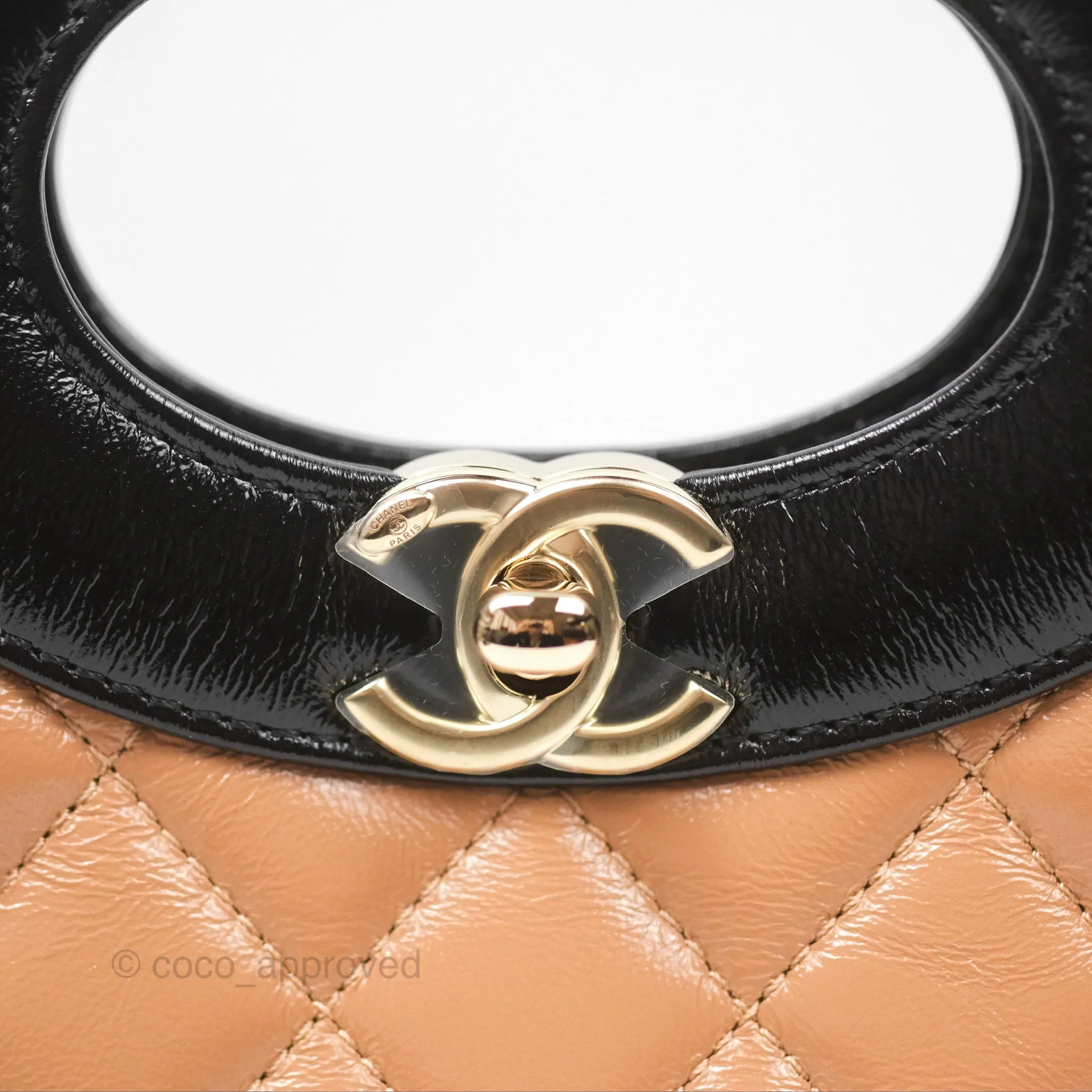 Chanel Mini 31 Beige/ Black Shiny Calfskin Gold Hardware