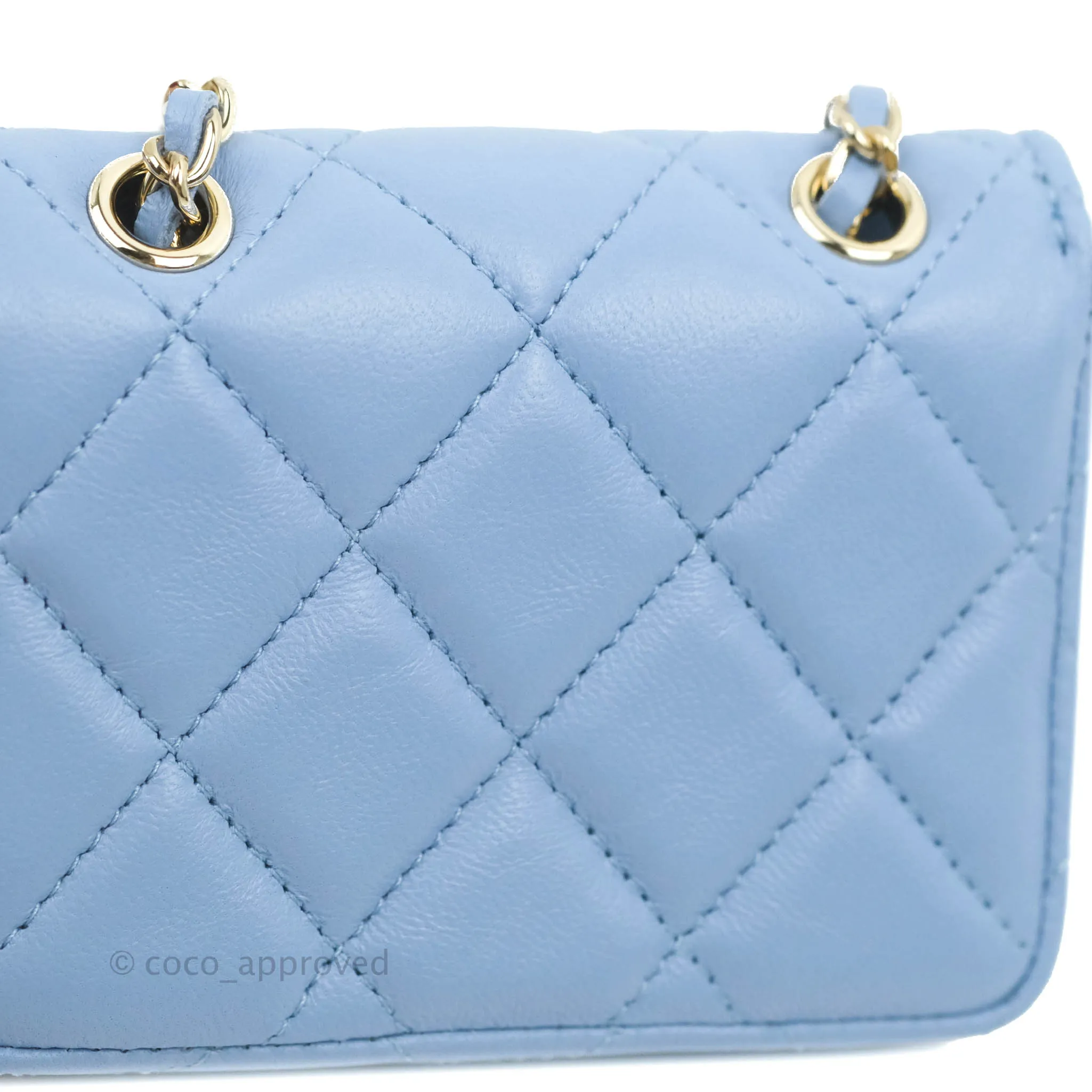 Chanel Mini Card Holder Chain Belt Bag Blue Lambskin Gold Hardware