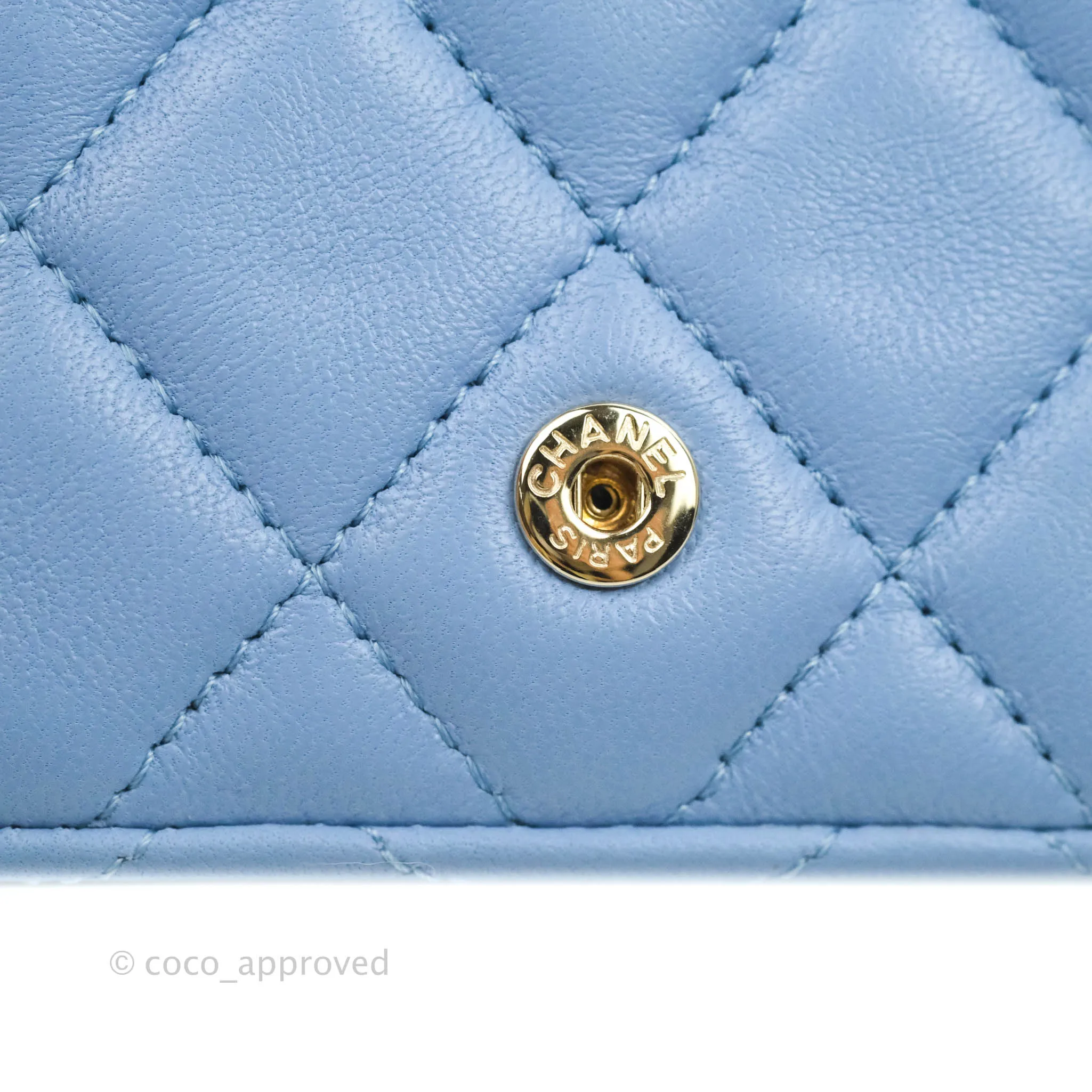 Chanel Mini Card Holder Chain Belt Bag Blue Lambskin Gold Hardware
