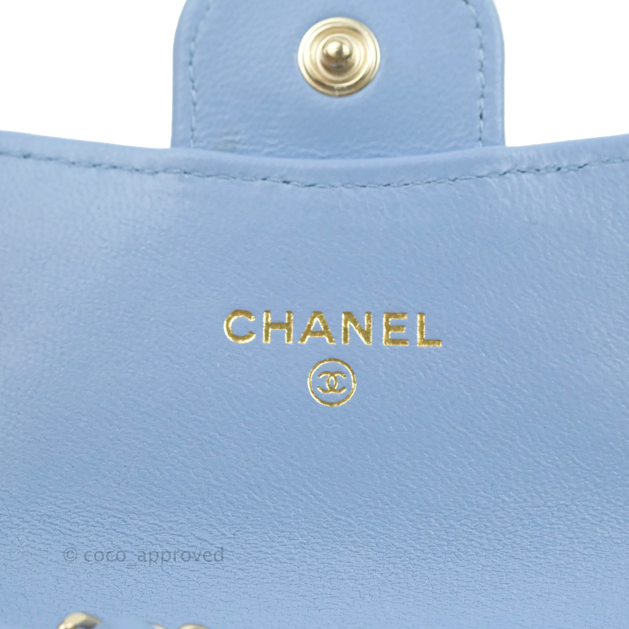 Chanel Mini Card Holder Chain Belt Bag Blue Lambskin Gold Hardware