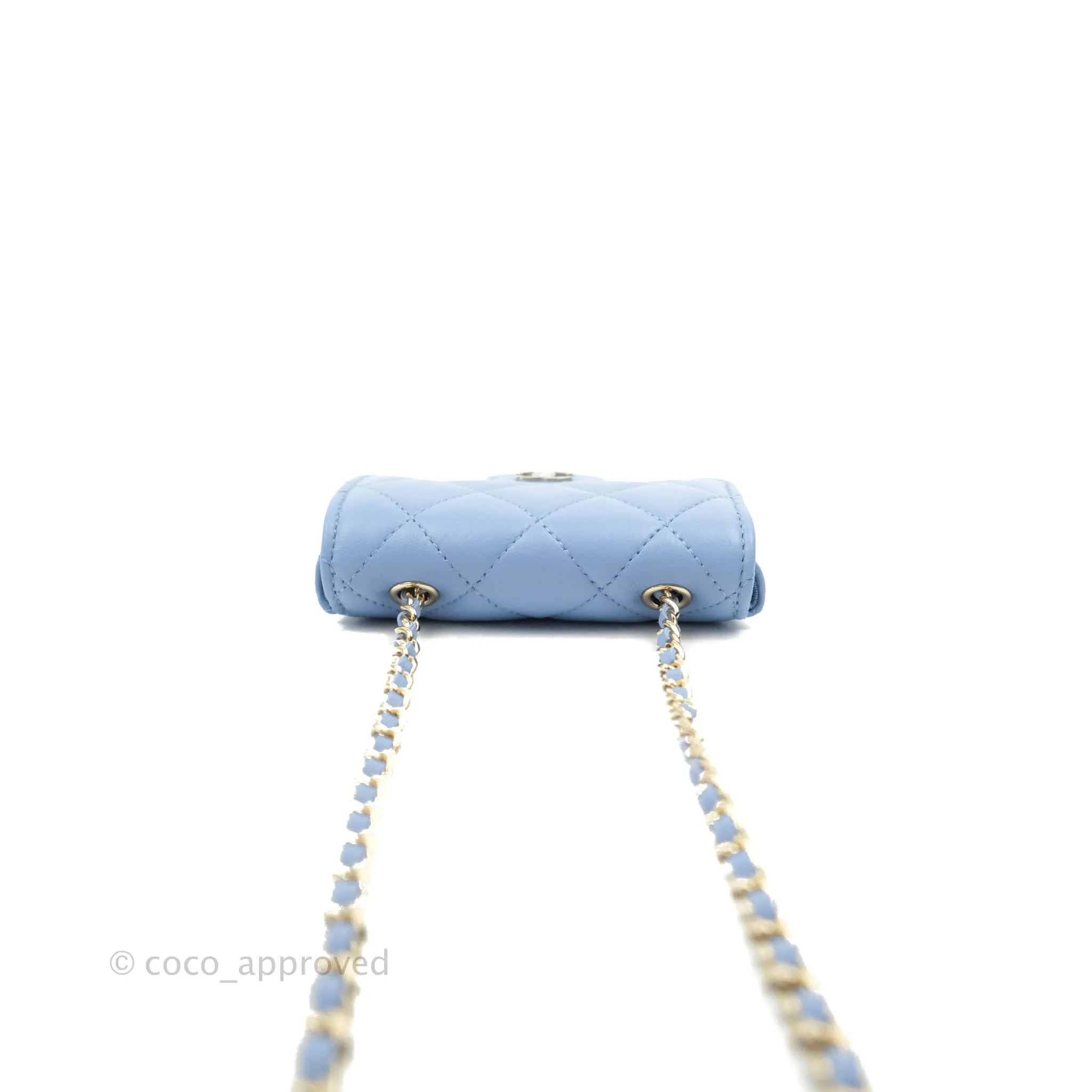 Chanel Mini Card Holder Chain Belt Bag Blue Lambskin Gold Hardware