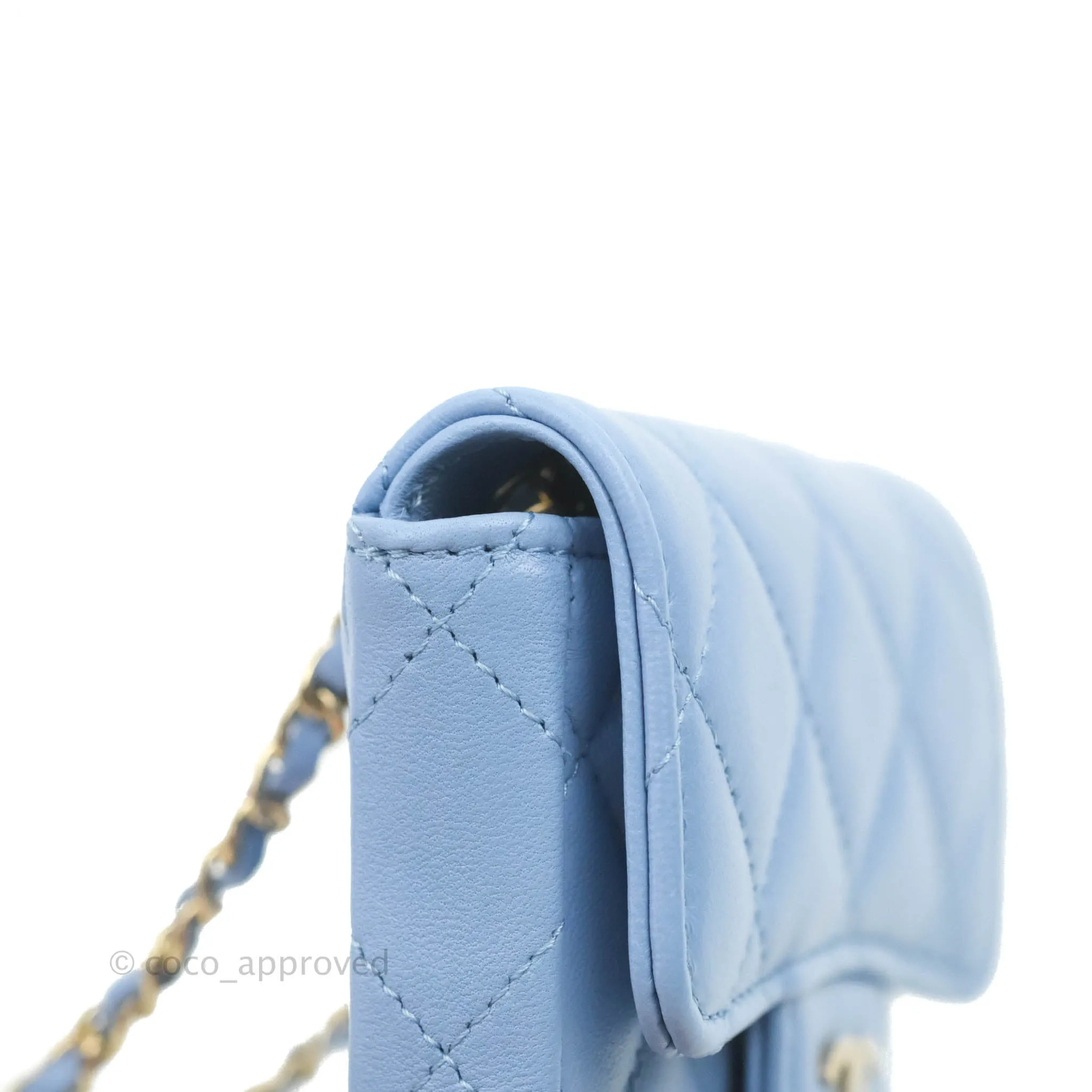 Chanel Mini Card Holder Chain Belt Bag Blue Lambskin Gold Hardware