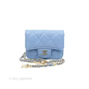 Chanel Mini Card Holder Chain Belt Bag Blue Lambskin Gold Hardware