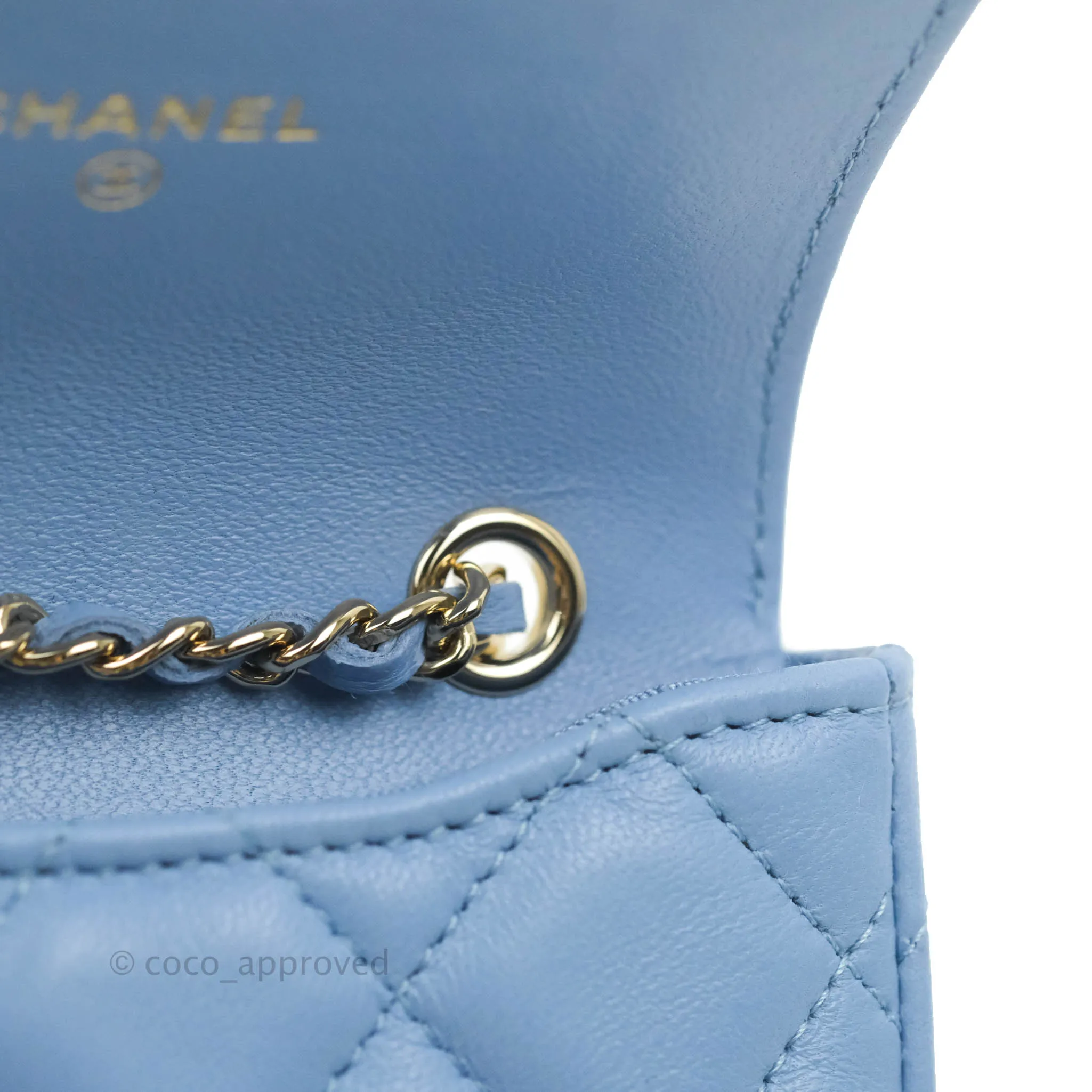 Chanel Mini Card Holder Chain Belt Bag Blue Lambskin Gold Hardware