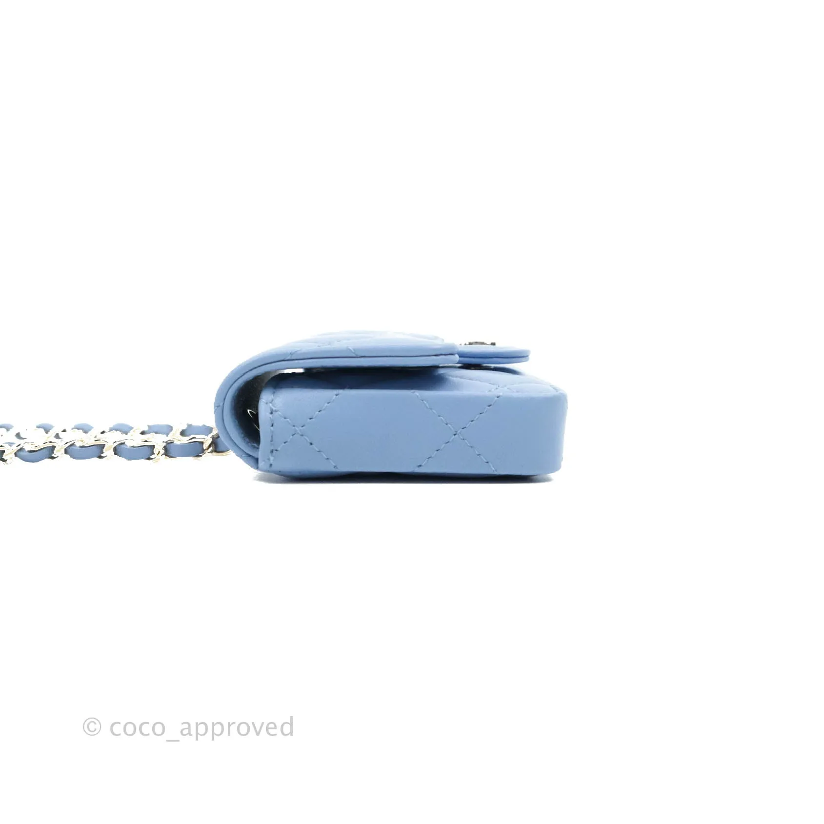 Chanel Mini Card Holder Chain Belt Bag Blue Lambskin Gold Hardware