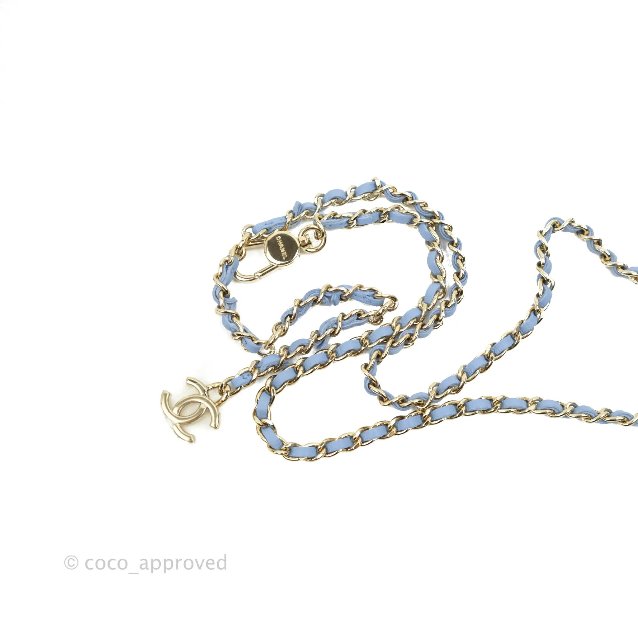 Chanel Mini Card Holder Chain Belt Bag Blue Lambskin Gold Hardware