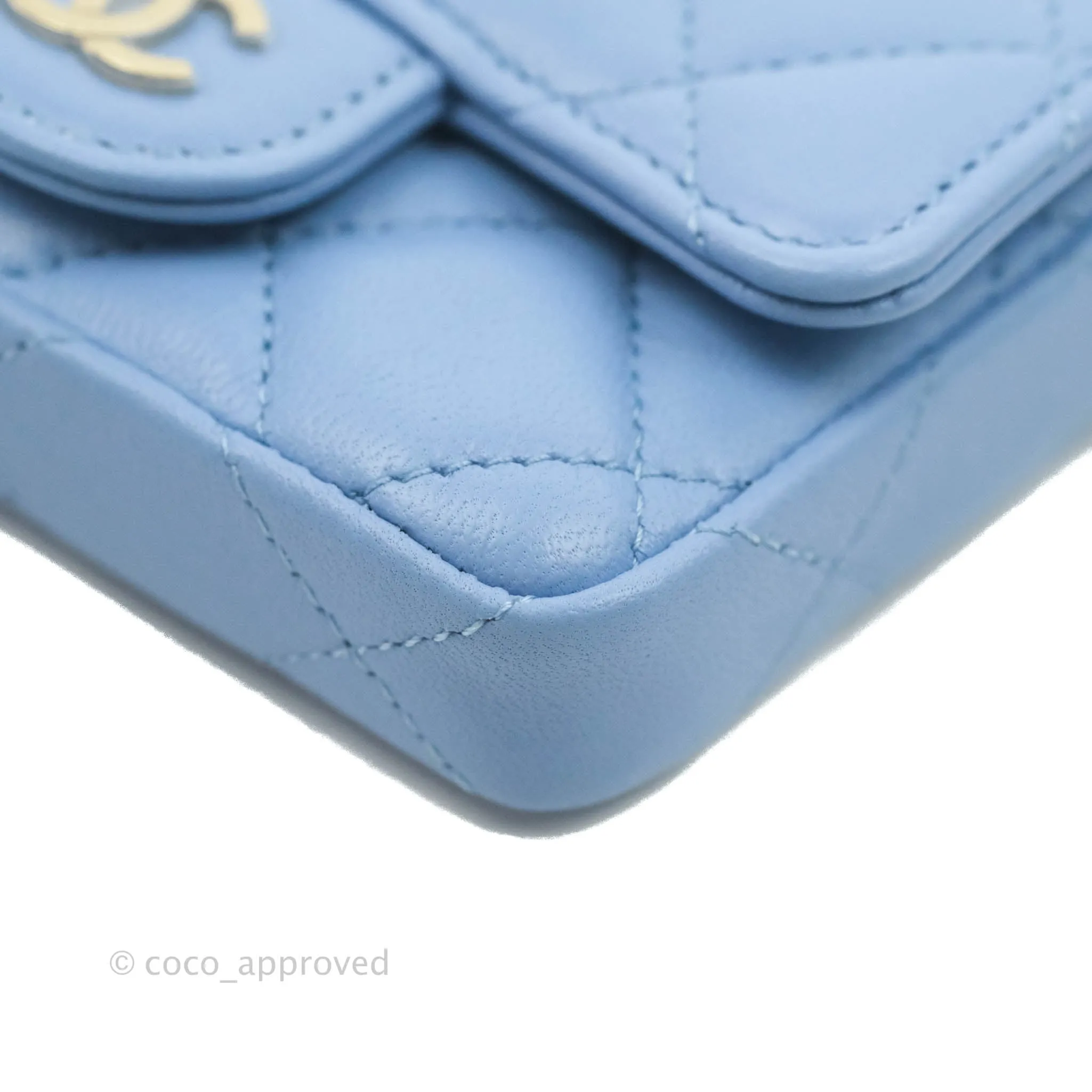 Chanel Mini Card Holder Chain Belt Bag Blue Lambskin Gold Hardware