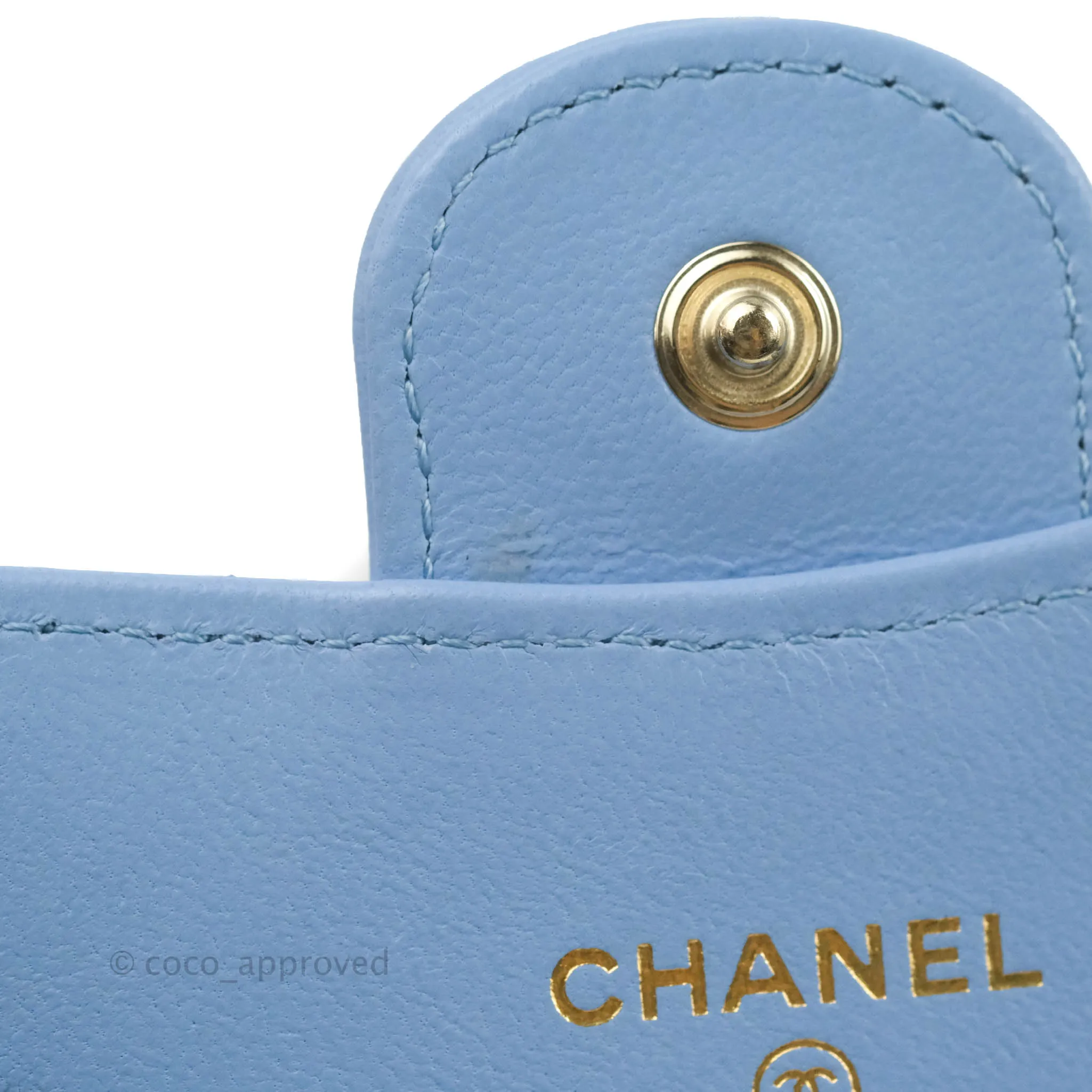 Chanel Mini Card Holder Chain Belt Bag Blue Lambskin Gold Hardware