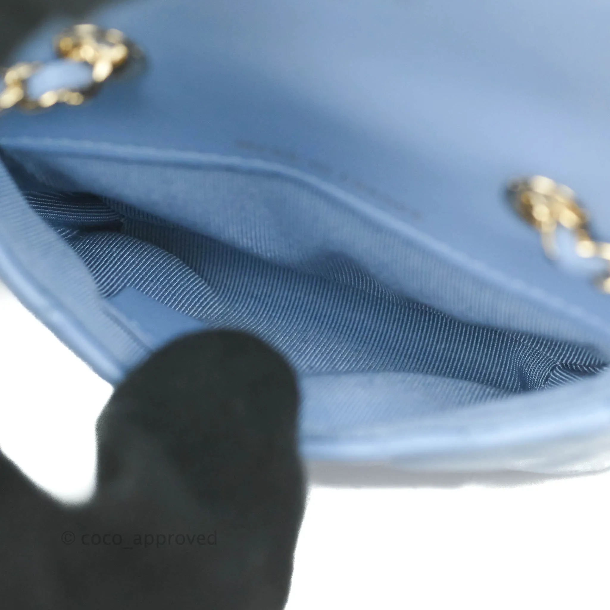 Chanel Mini Card Holder Chain Belt Bag Blue Lambskin Gold Hardware
