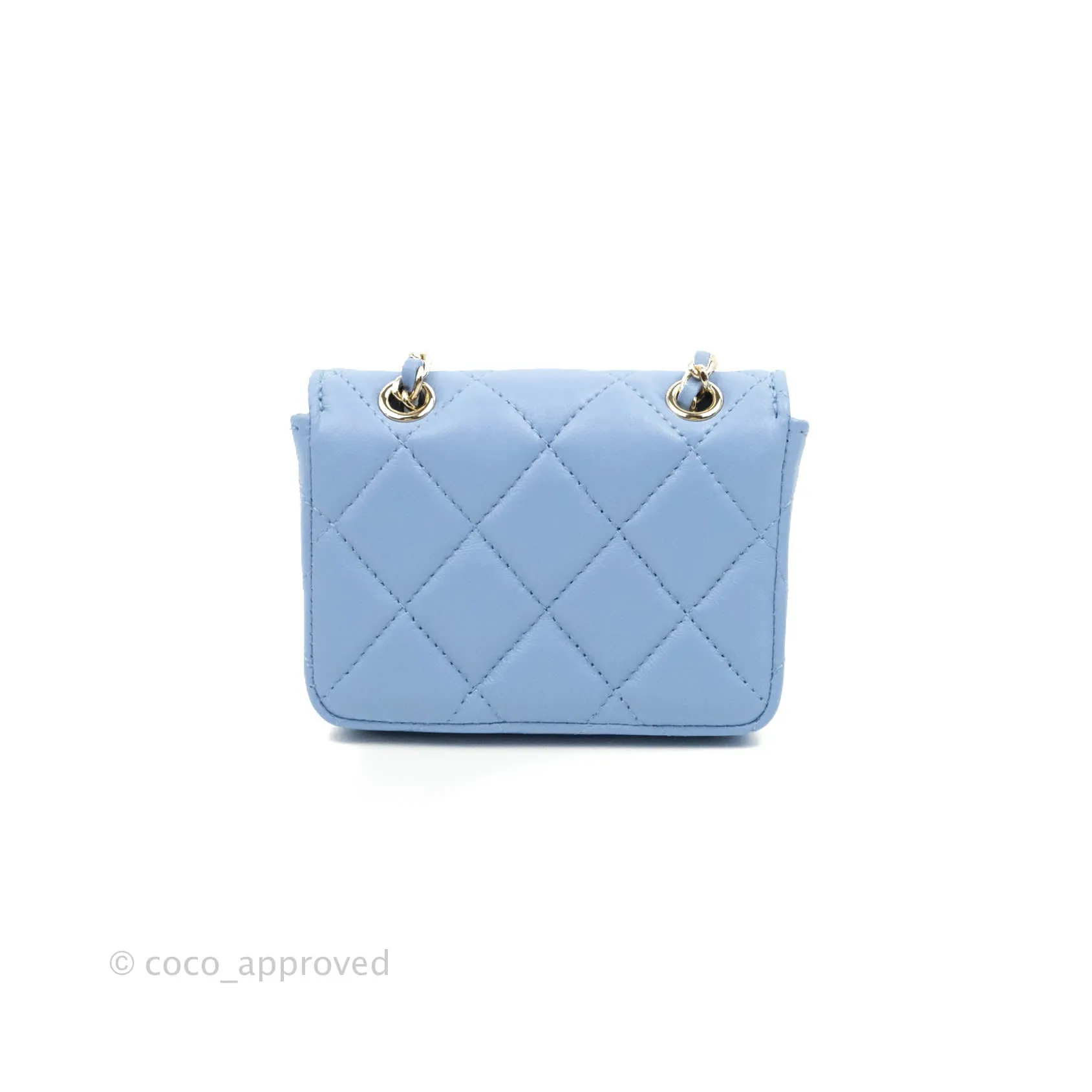 Chanel Mini Card Holder Chain Belt Bag Blue Lambskin Gold Hardware