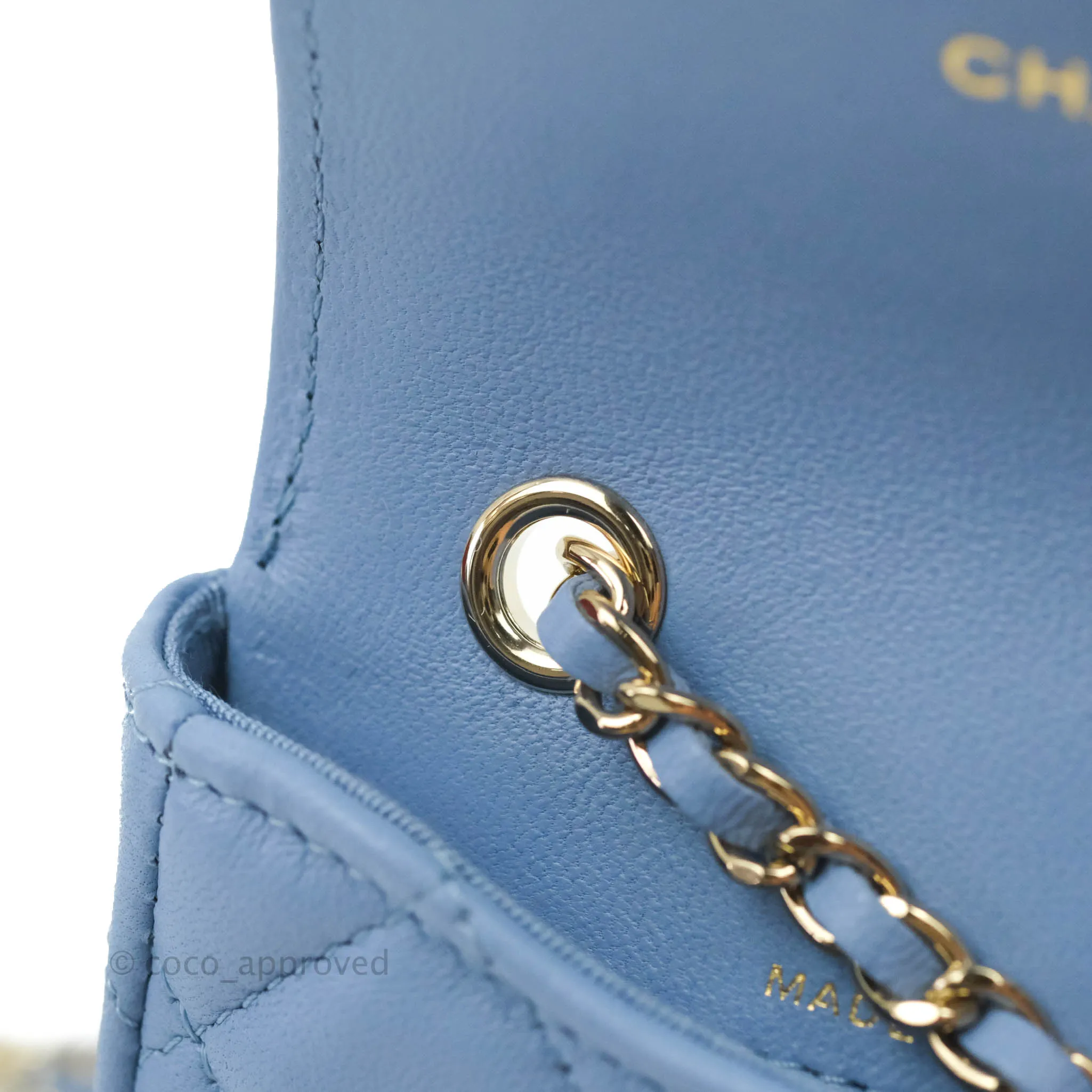 Chanel Mini Card Holder Chain Belt Bag Blue Lambskin Gold Hardware