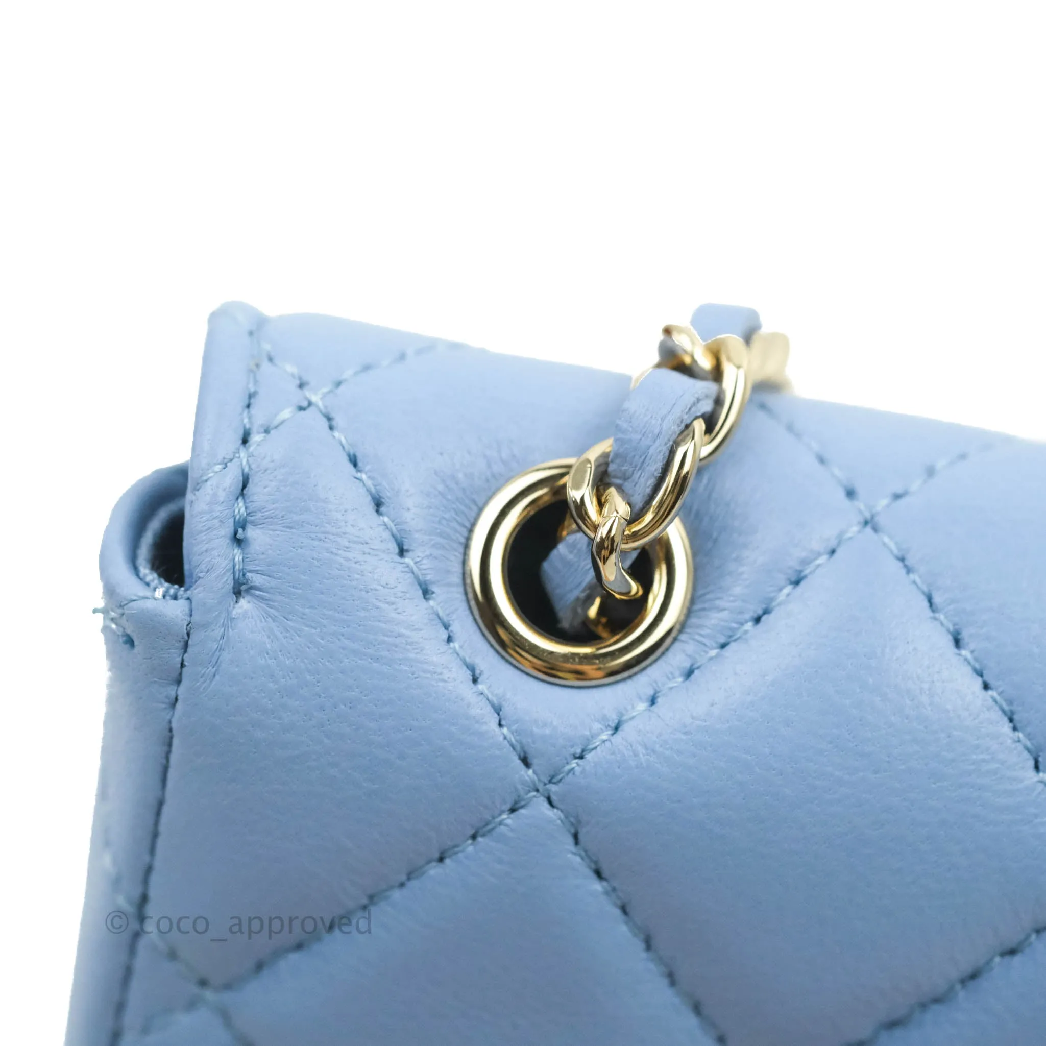 Chanel Mini Card Holder Chain Belt Bag Blue Lambskin Gold Hardware