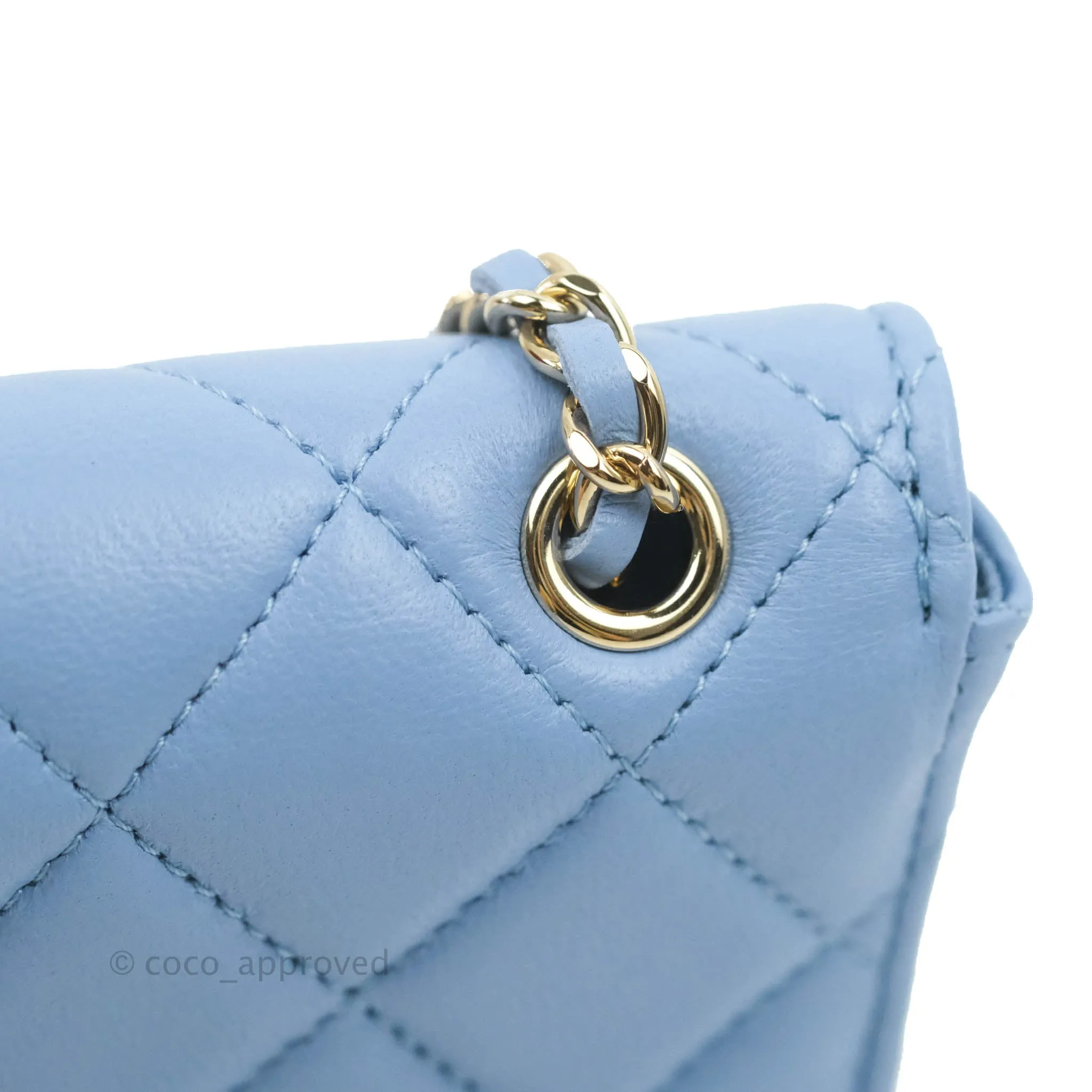 Chanel Mini Card Holder Chain Belt Bag Blue Lambskin Gold Hardware