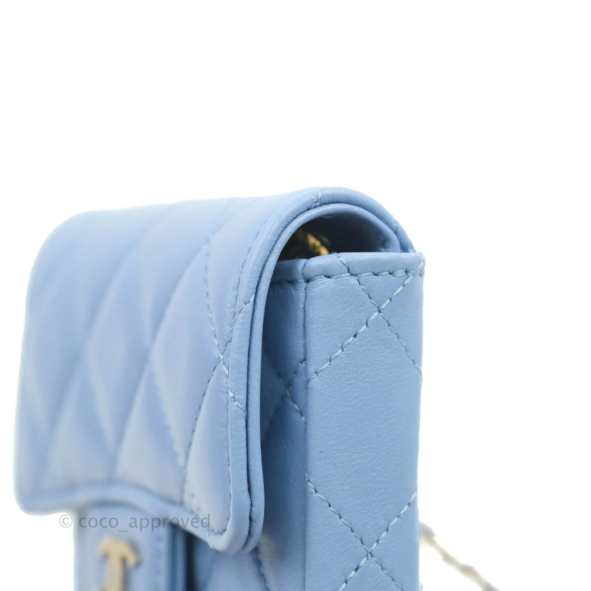 Chanel Mini Card Holder Chain Belt Bag Blue Lambskin Gold Hardware