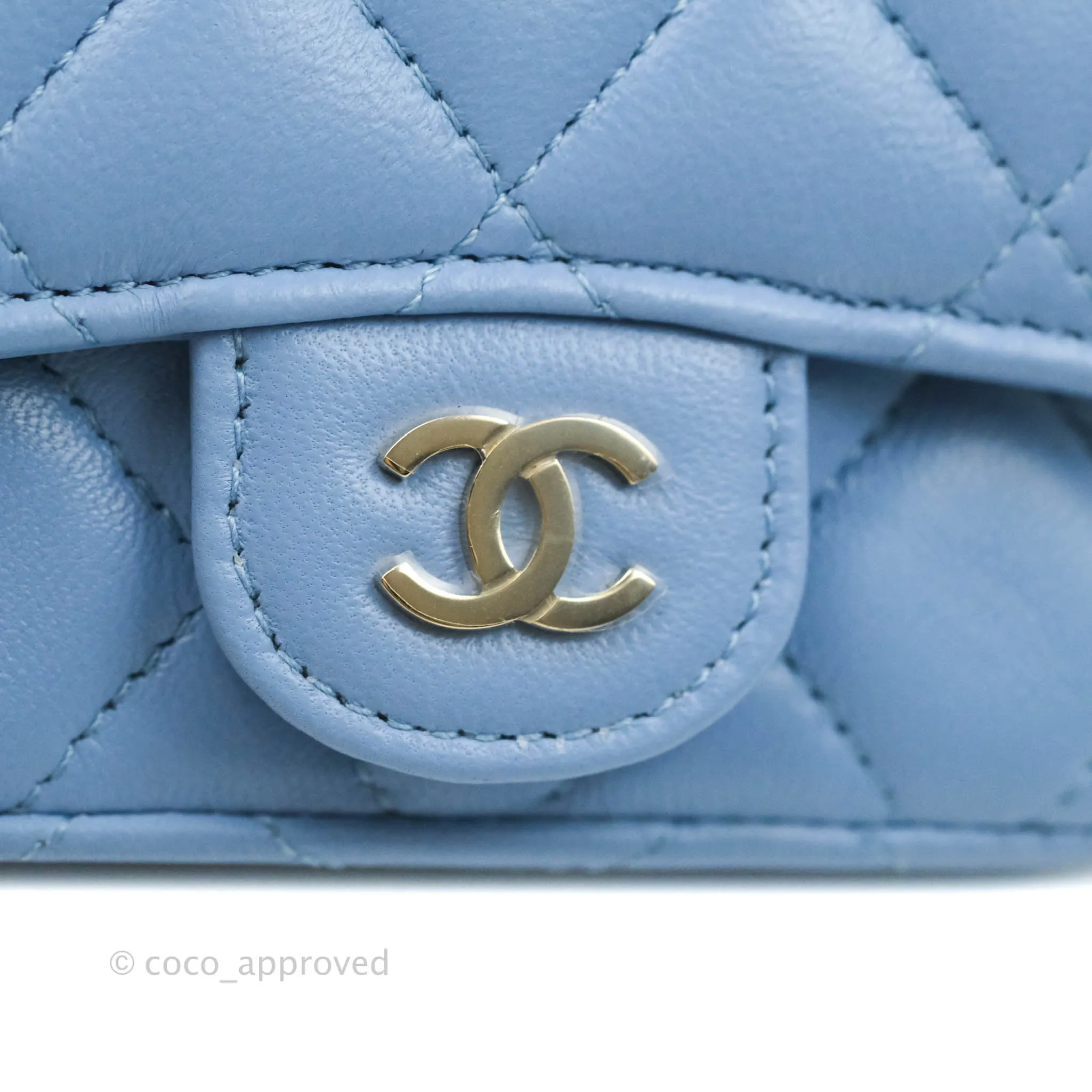Chanel Mini Card Holder Chain Belt Bag Blue Lambskin Gold Hardware