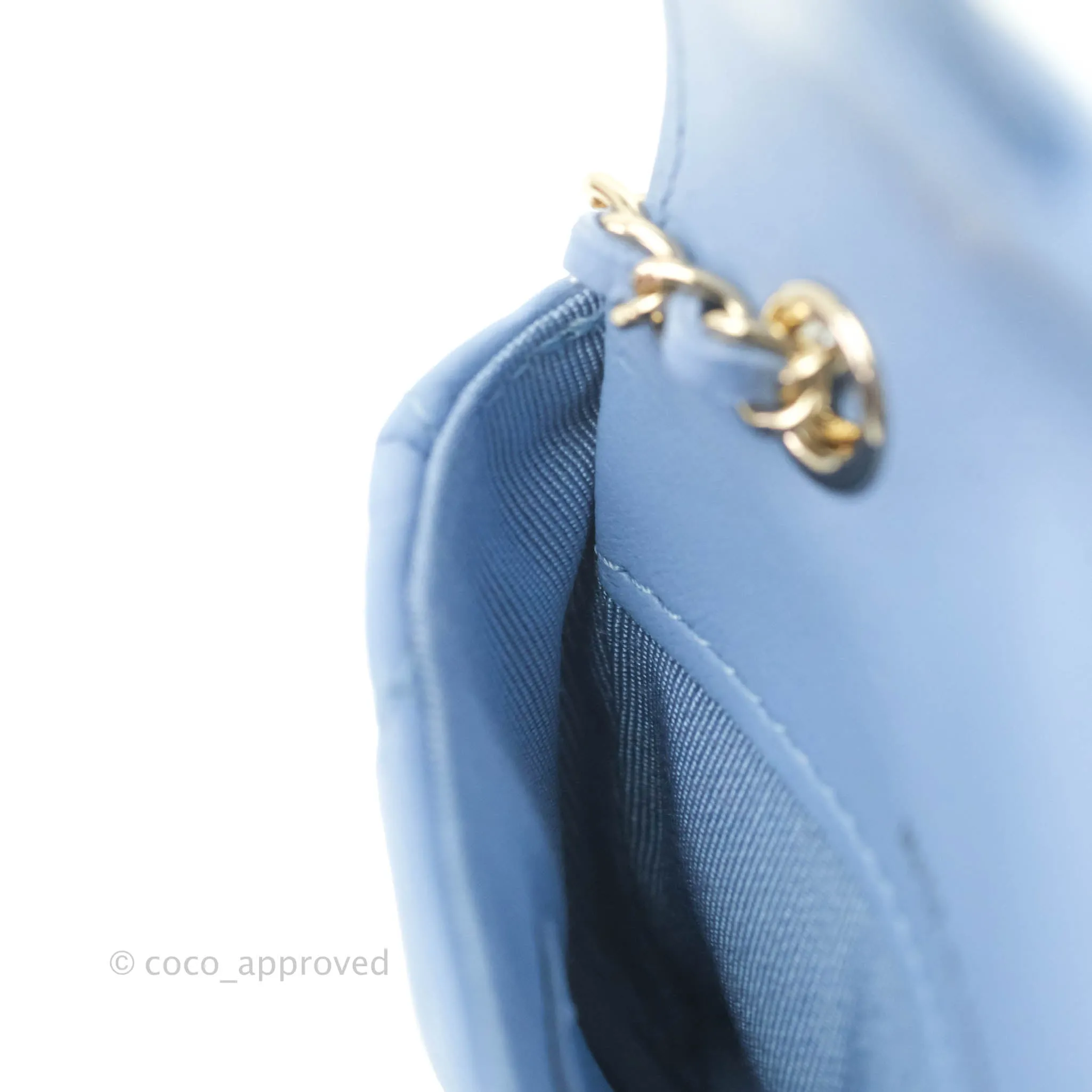 Chanel Mini Card Holder Chain Belt Bag Blue Lambskin Gold Hardware