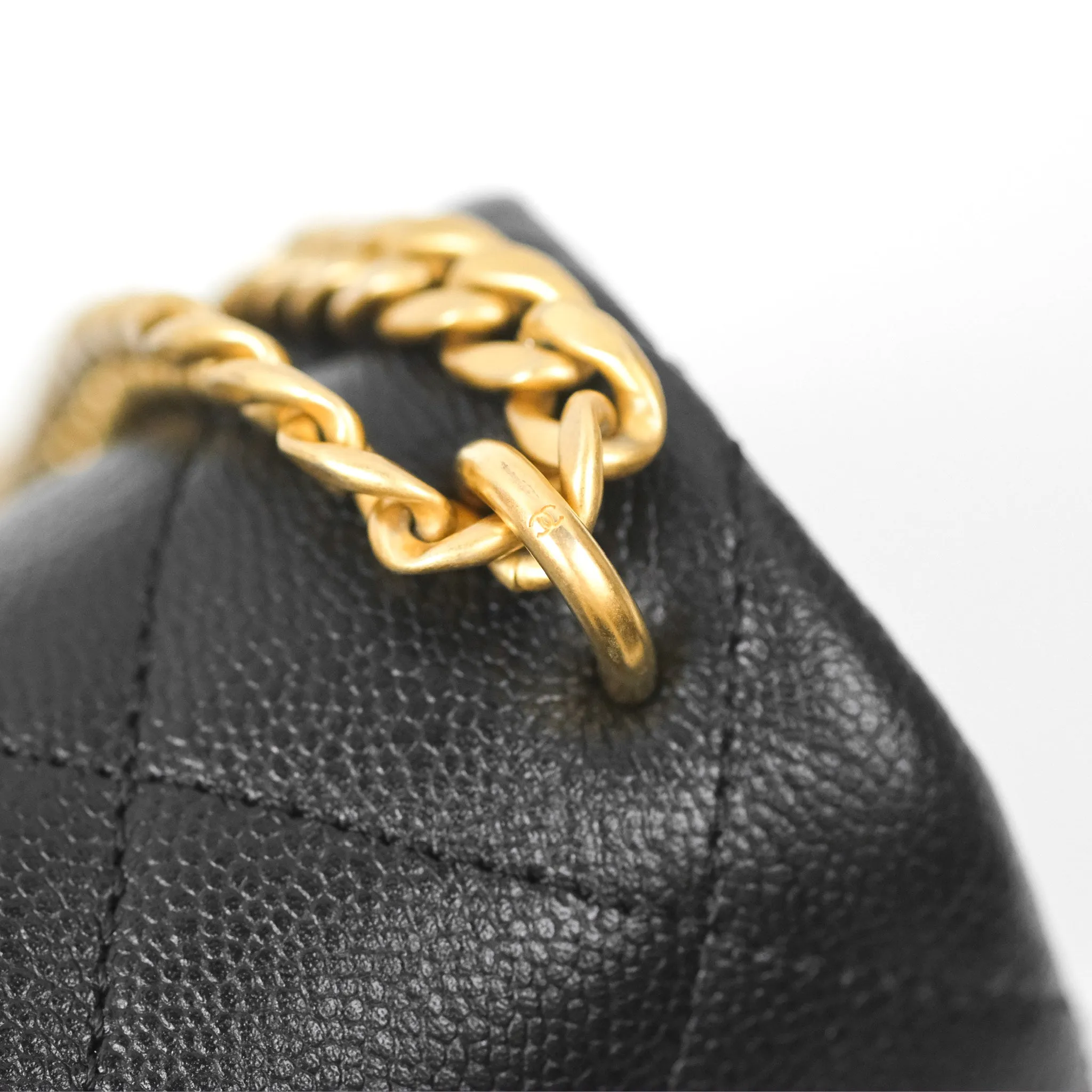 Chanel Mini Flap Bag Heart Adjustable Chain Black Caviar Aged Gold Hardware
