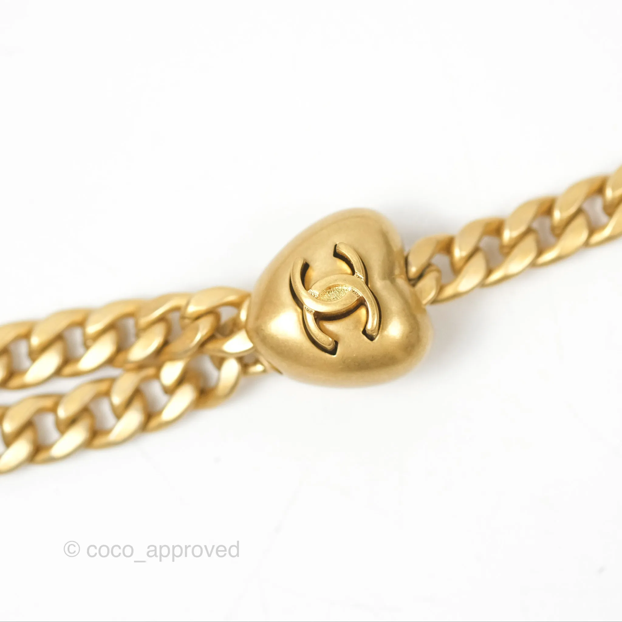 Chanel Mini Flap Bag Heart Adjustable Chain Black Caviar Aged Gold Hardware
