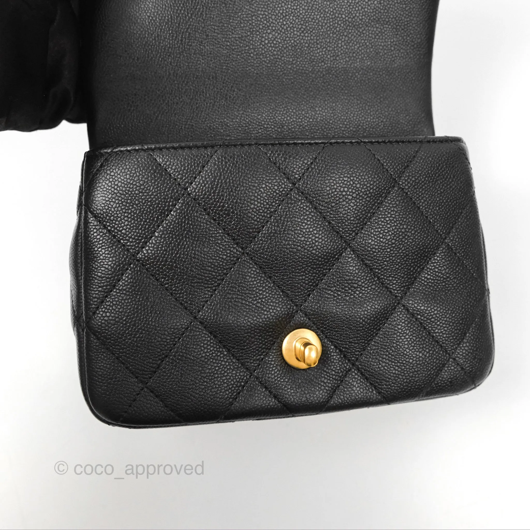 Chanel Mini Flap Bag Heart Adjustable Chain Black Caviar Aged Gold Hardware