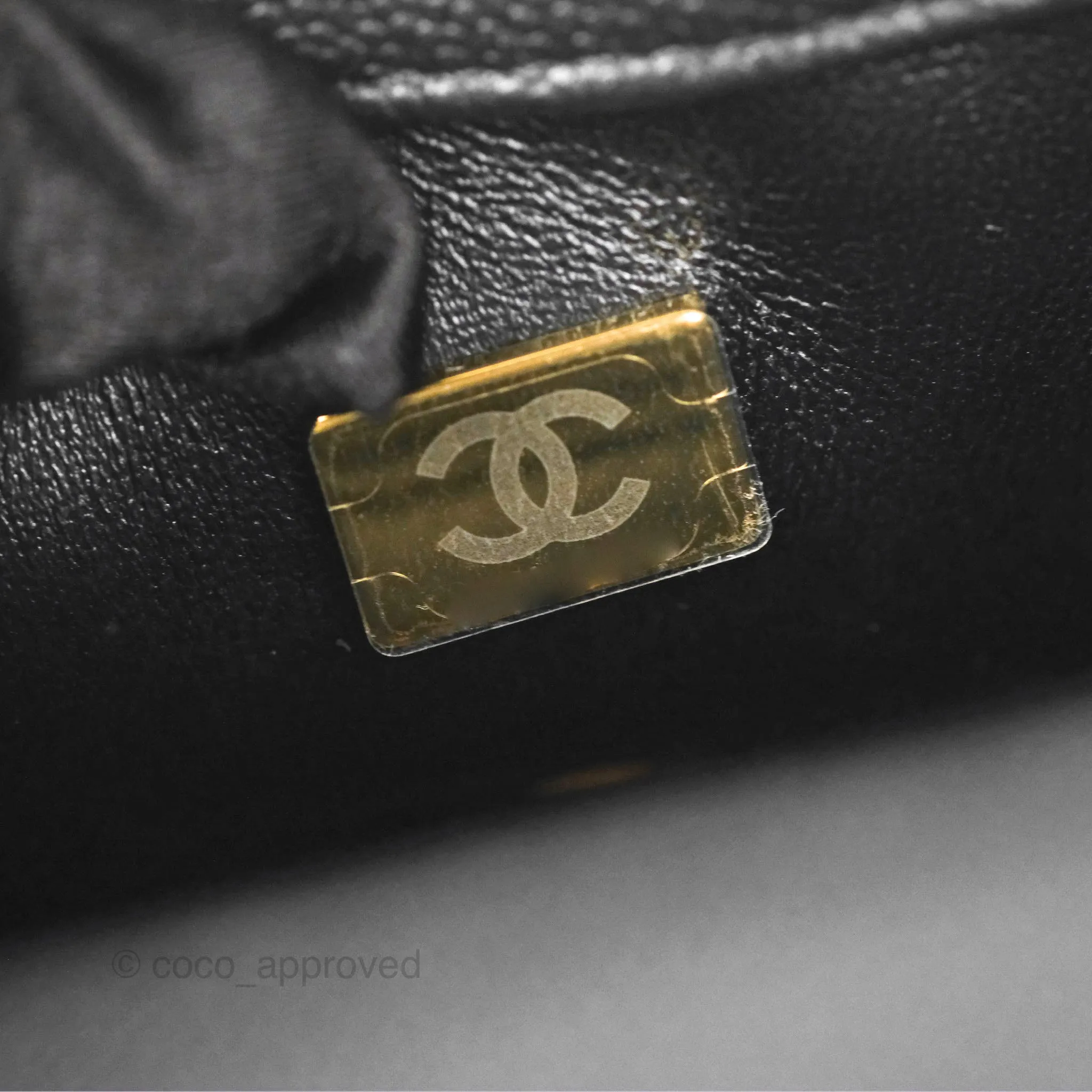 Chanel Mini Flap Bag Heart Adjustable Chain Black Caviar Aged Gold Hardware