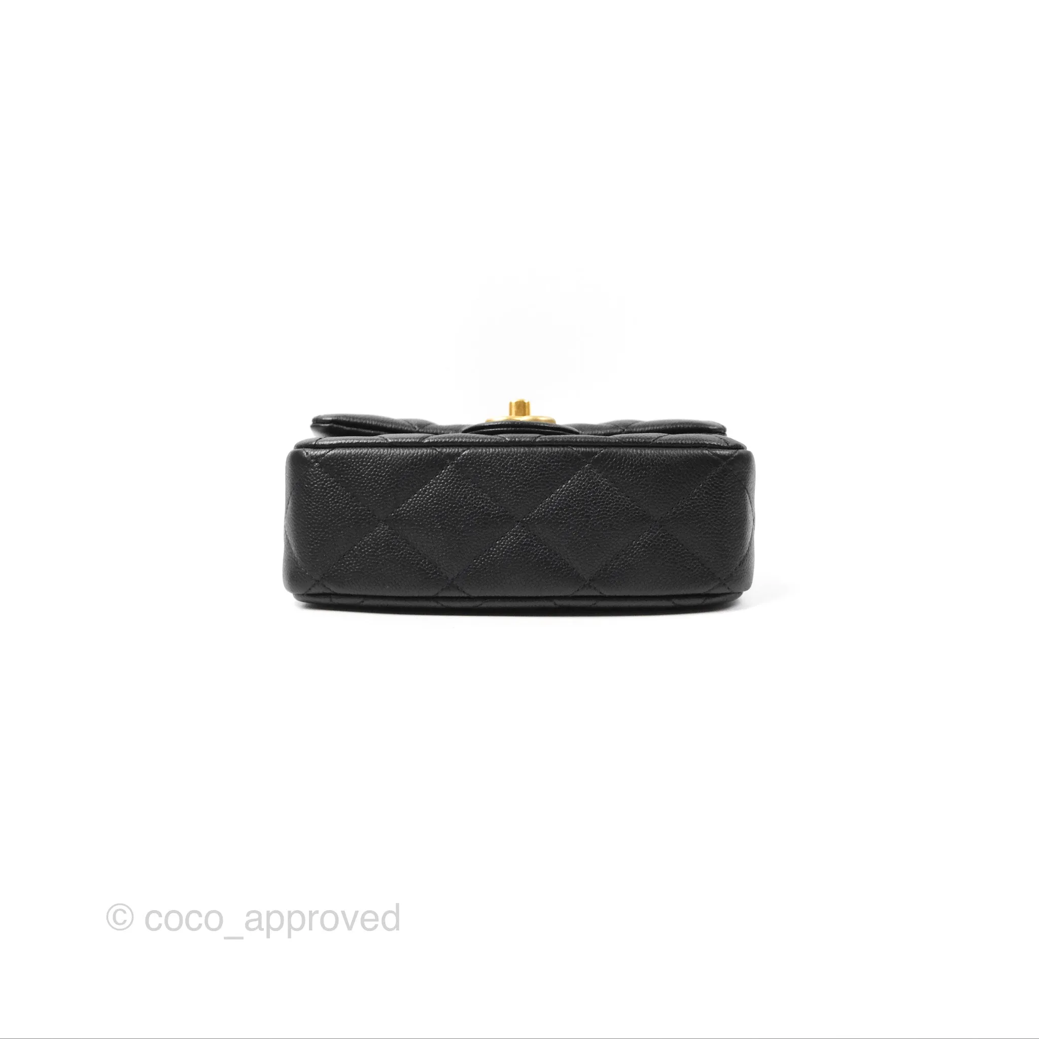 Chanel Mini Flap Bag Heart Adjustable Chain Black Caviar Aged Gold Hardware