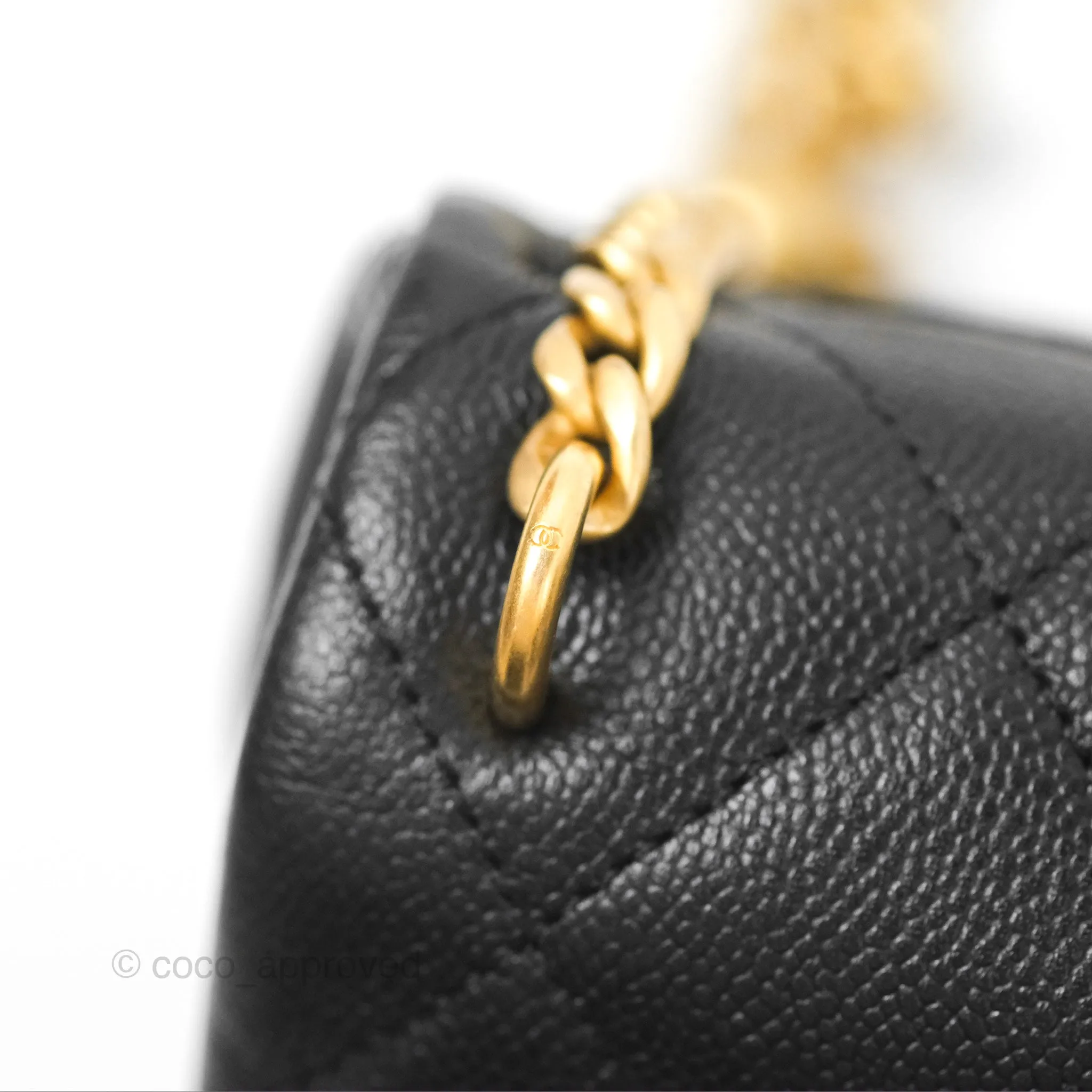 Chanel Mini Flap Bag Heart Adjustable Chain Black Caviar Aged Gold Hardware