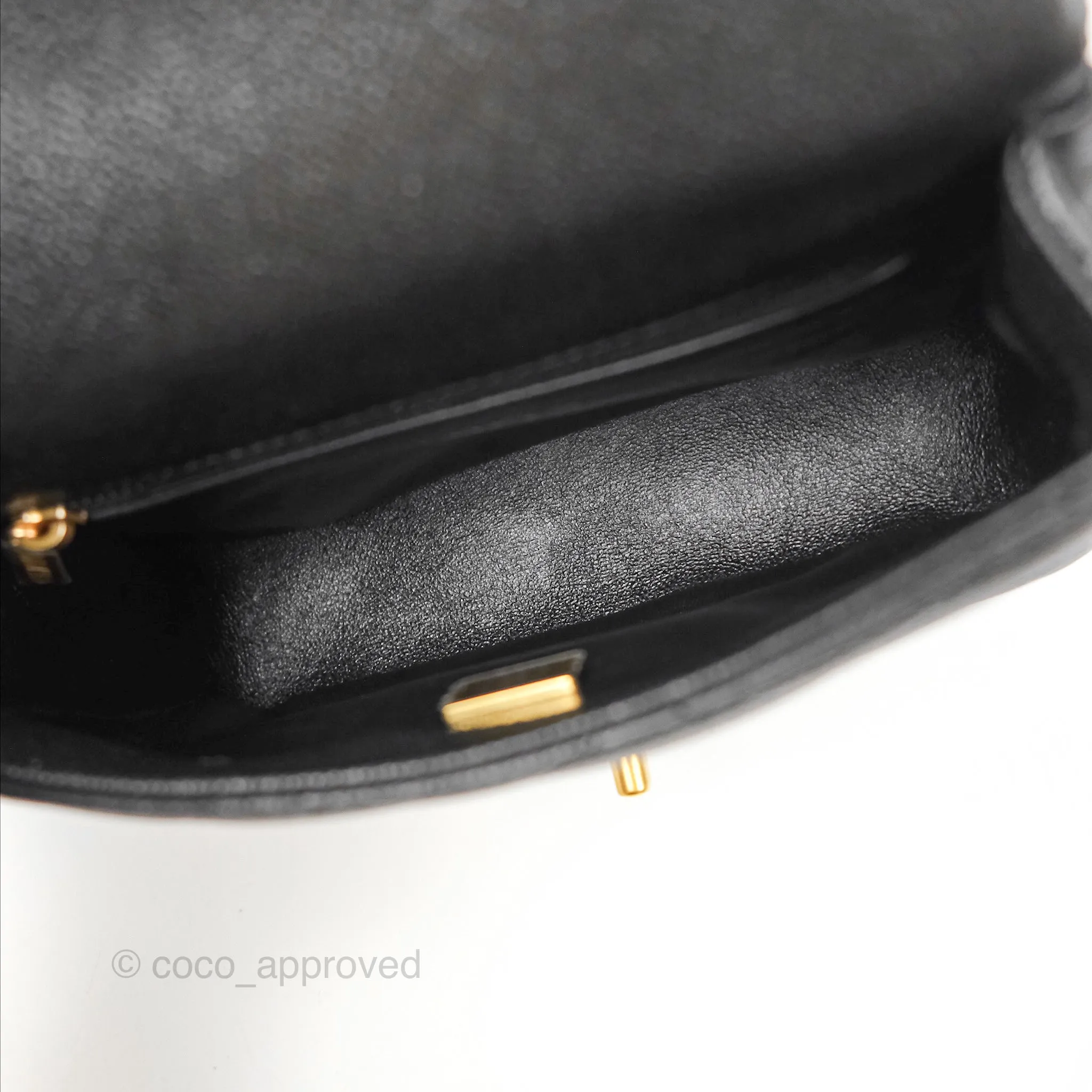 Chanel Mini Flap Bag Heart Adjustable Chain Black Caviar Aged Gold Hardware