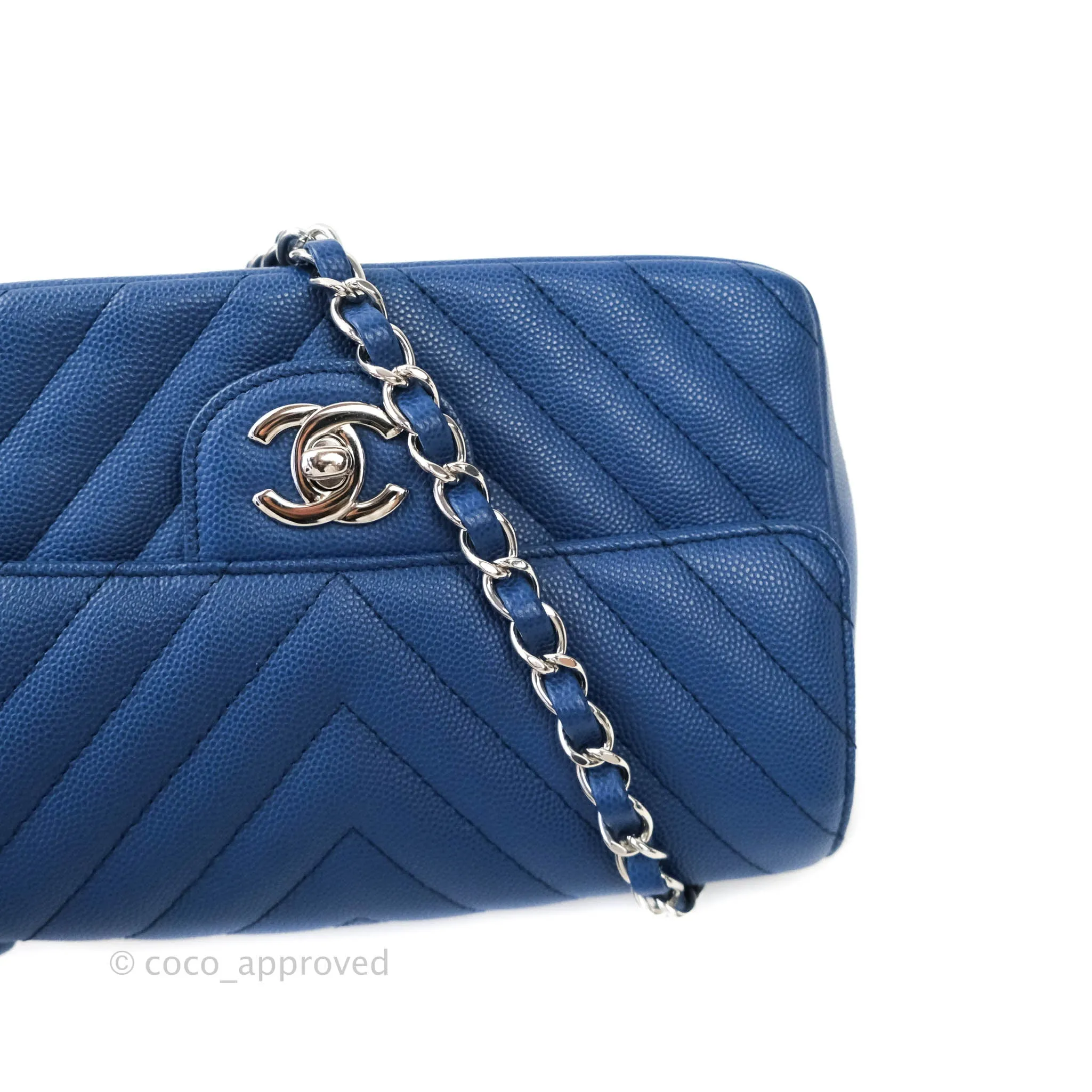 Chanel Mini Rectangular Chevron Caviar Blue Silver Hardware