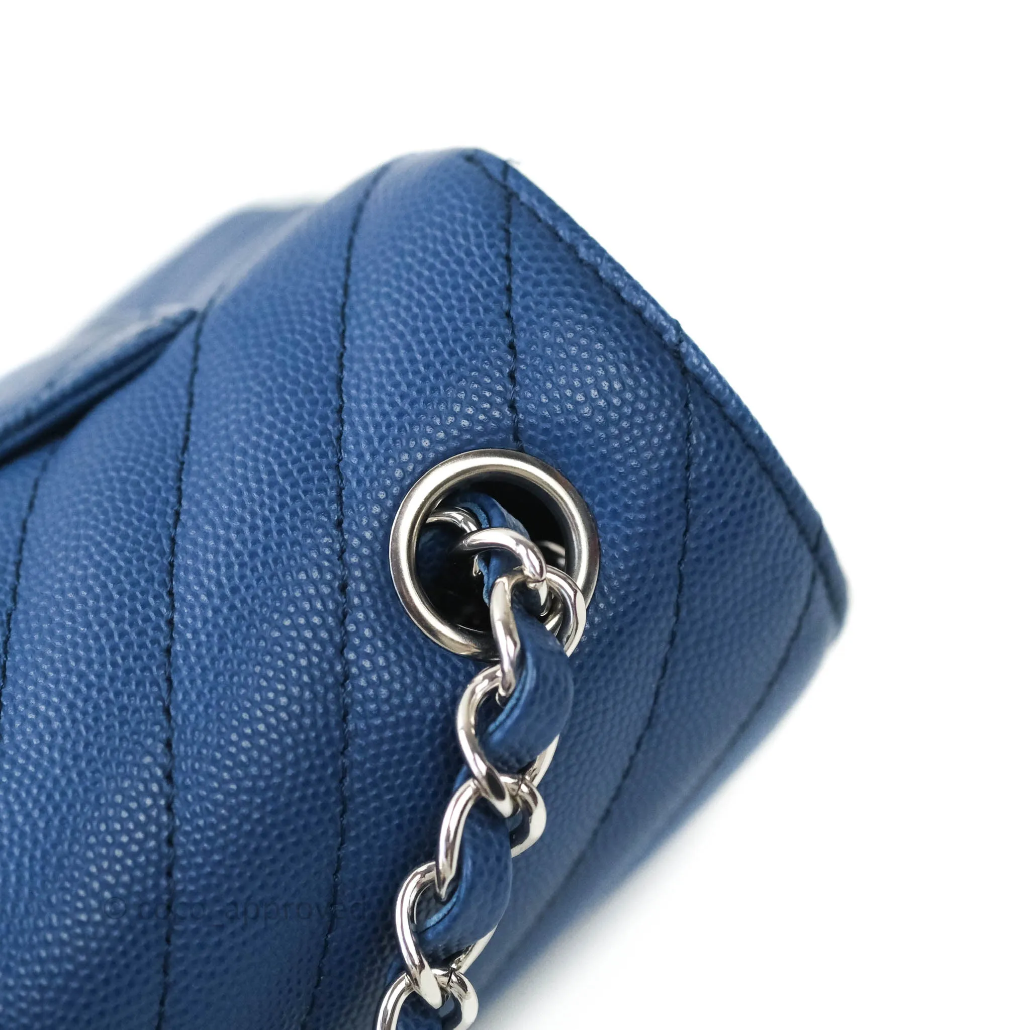 Chanel Mini Rectangular Chevron Caviar Blue Silver Hardware