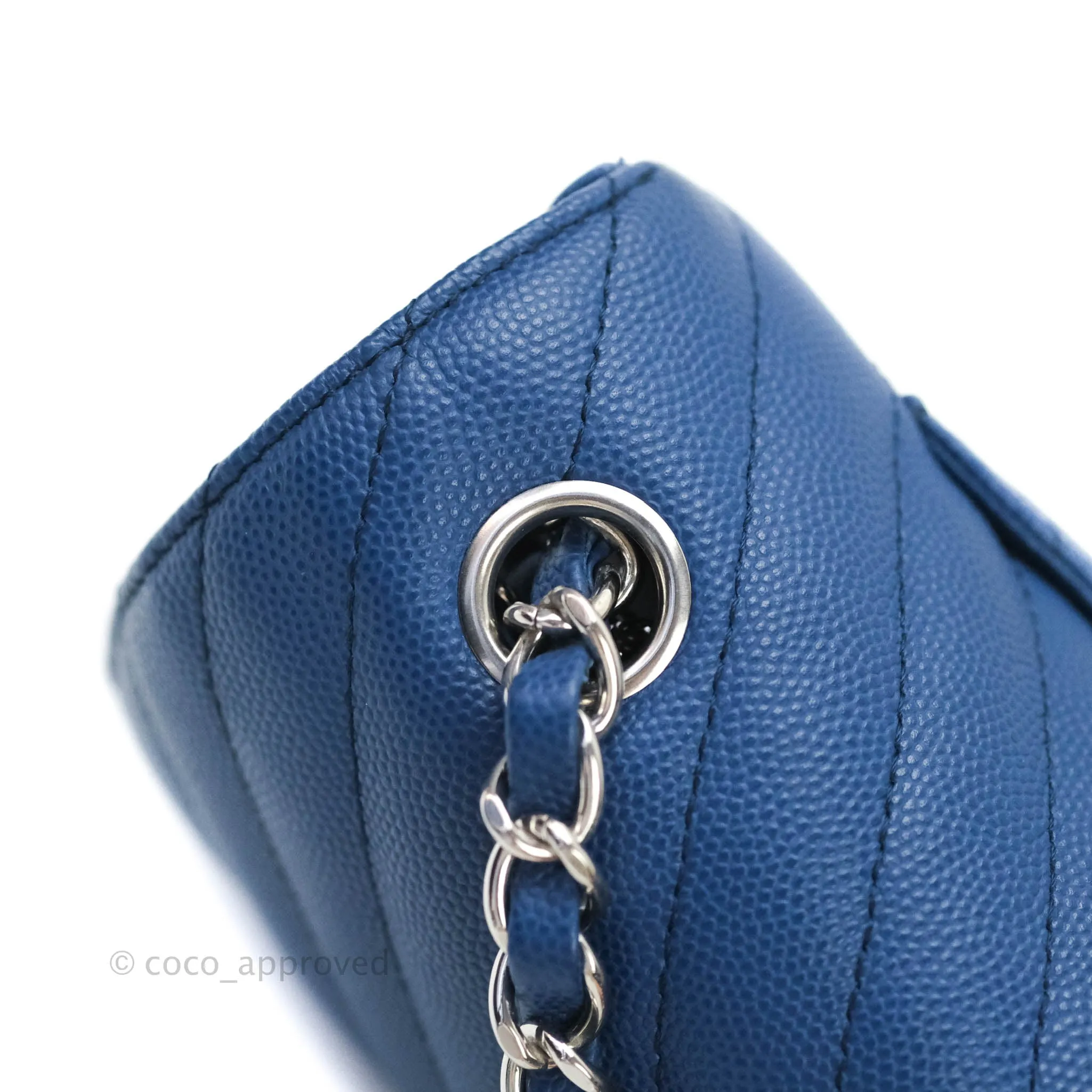 Chanel Mini Rectangular Chevron Caviar Blue Silver Hardware
