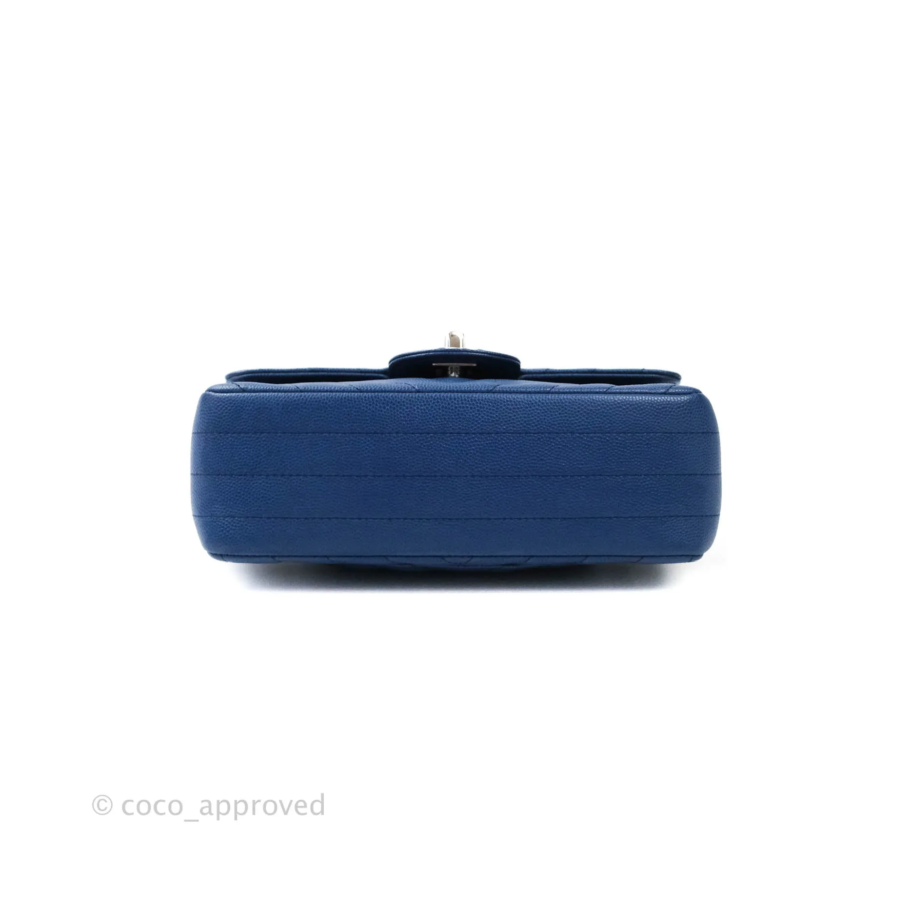 Chanel Mini Rectangular Chevron Caviar Blue Silver Hardware