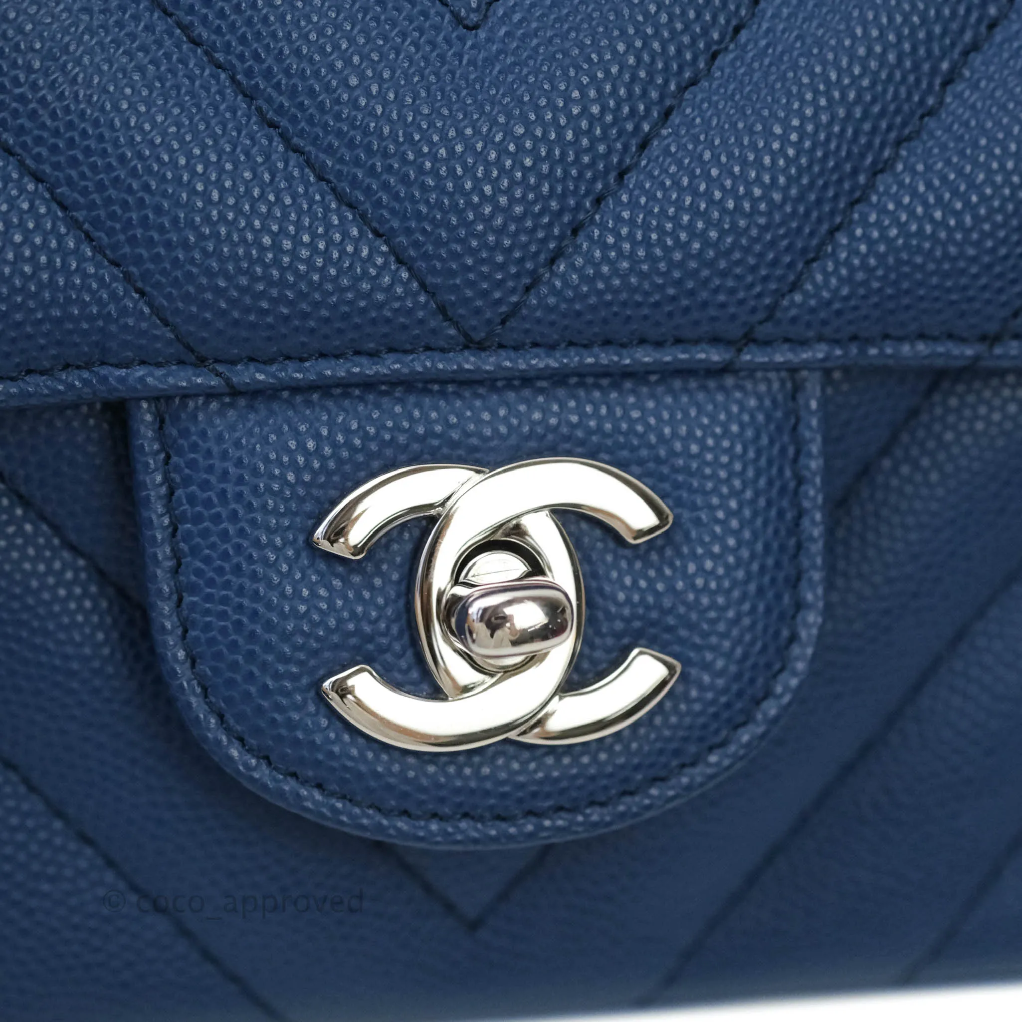 Chanel Mini Rectangular Chevron Caviar Blue Silver Hardware