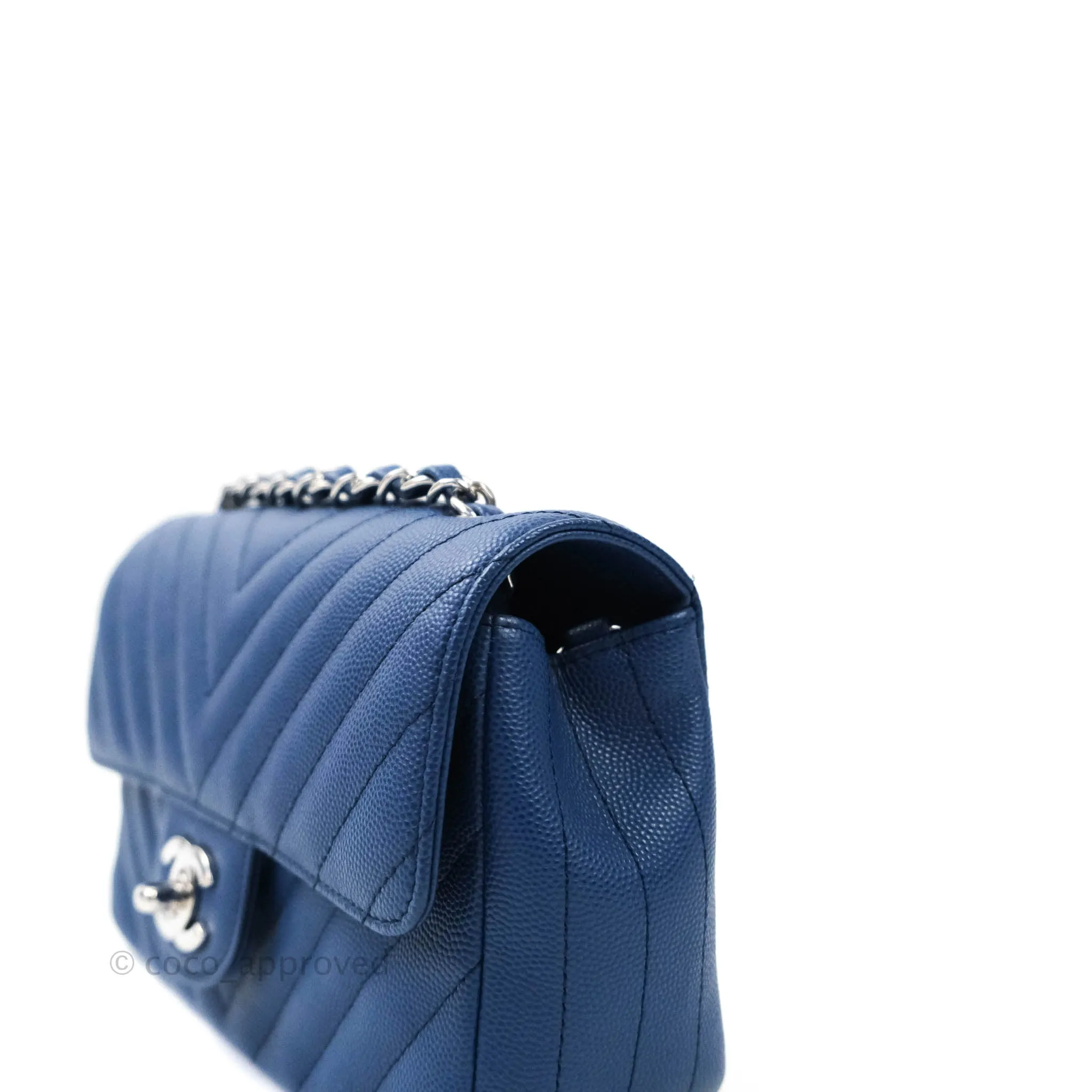 Chanel Mini Rectangular Chevron Caviar Blue Silver Hardware