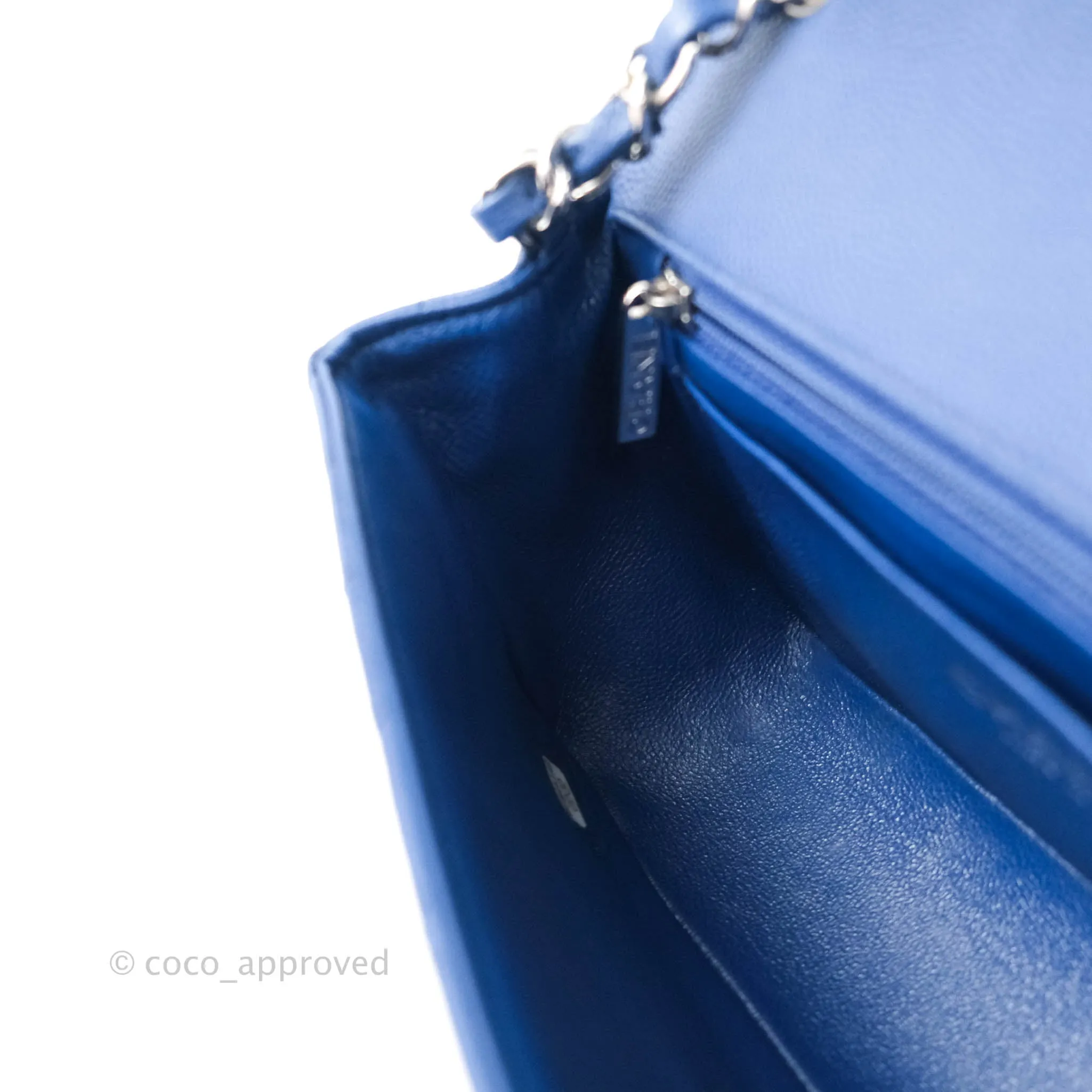 Chanel Mini Rectangular Chevron Caviar Blue Silver Hardware