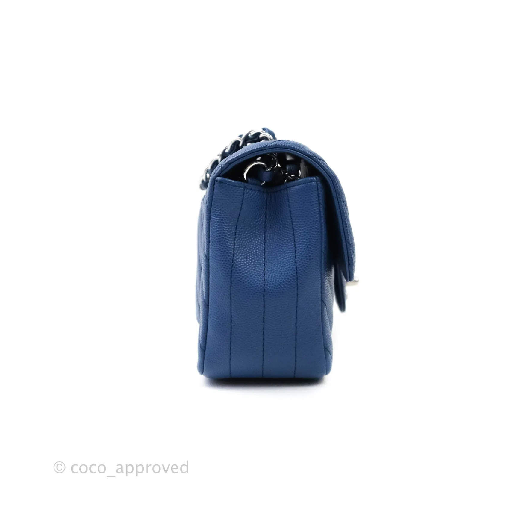 Chanel Mini Rectangular Chevron Caviar Blue Silver Hardware