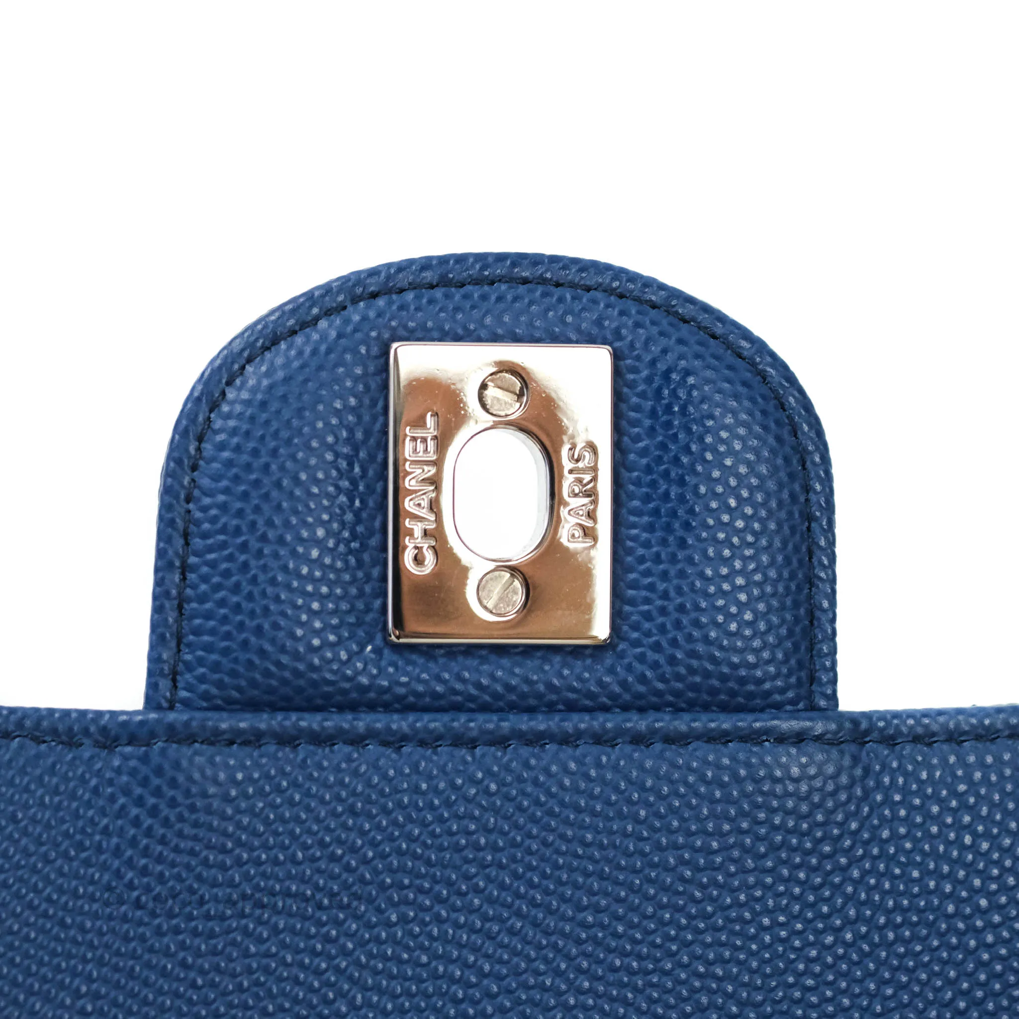 Chanel Mini Rectangular Chevron Caviar Blue Silver Hardware