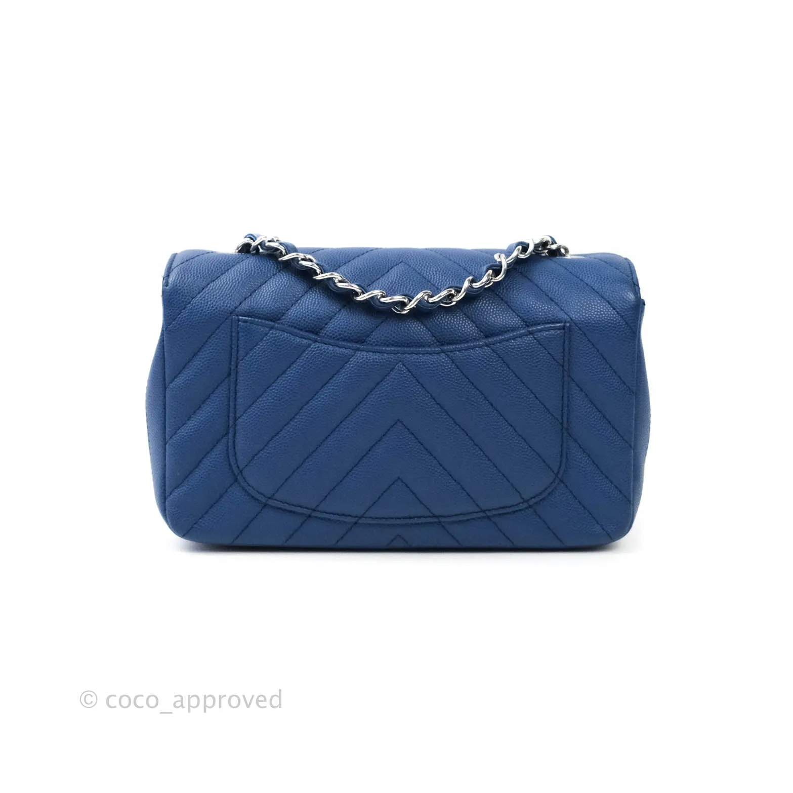 Chanel Mini Rectangular Chevron Caviar Blue Silver Hardware
